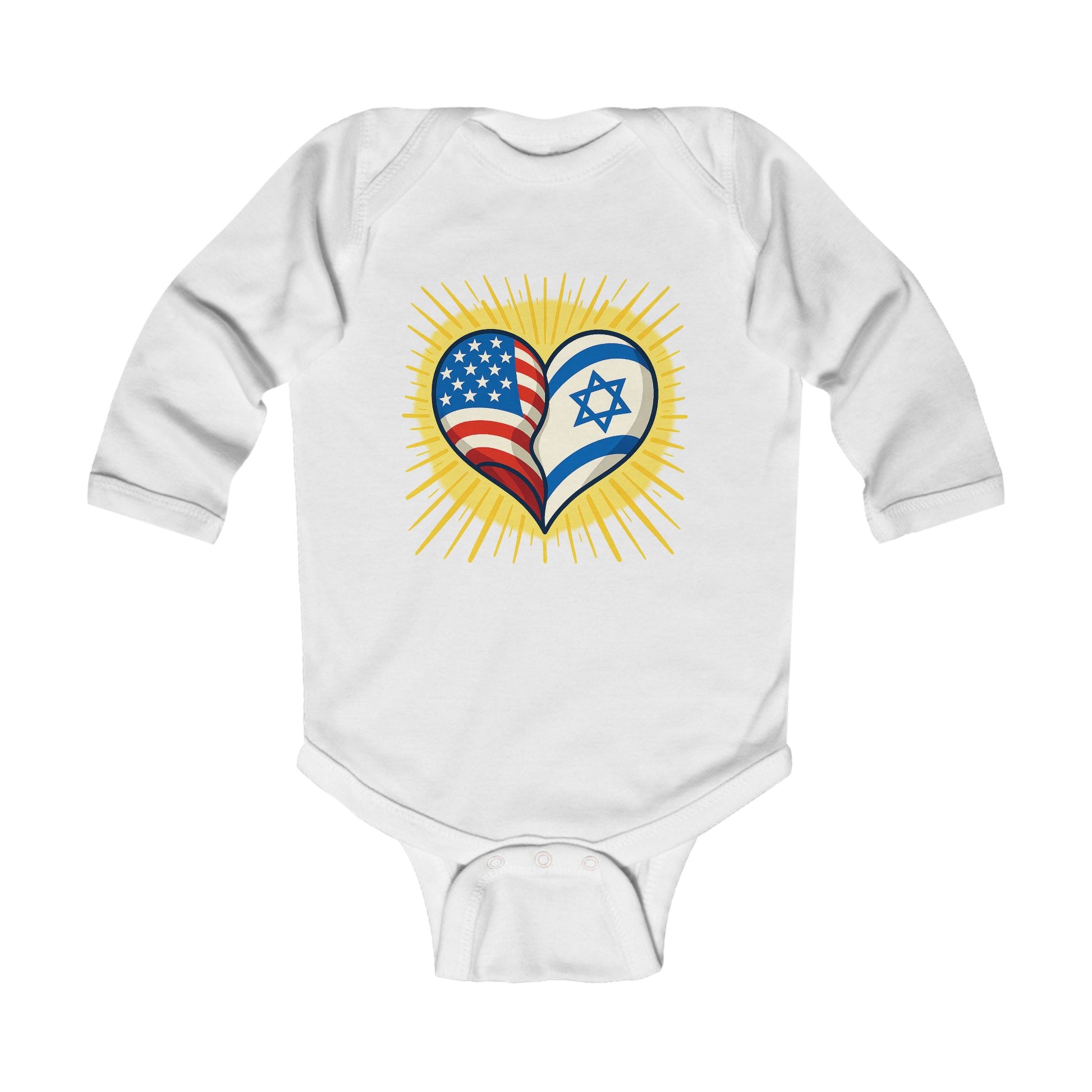 Heart of Two Nations Infant Long Sleeve Bodysuit - American Zionist