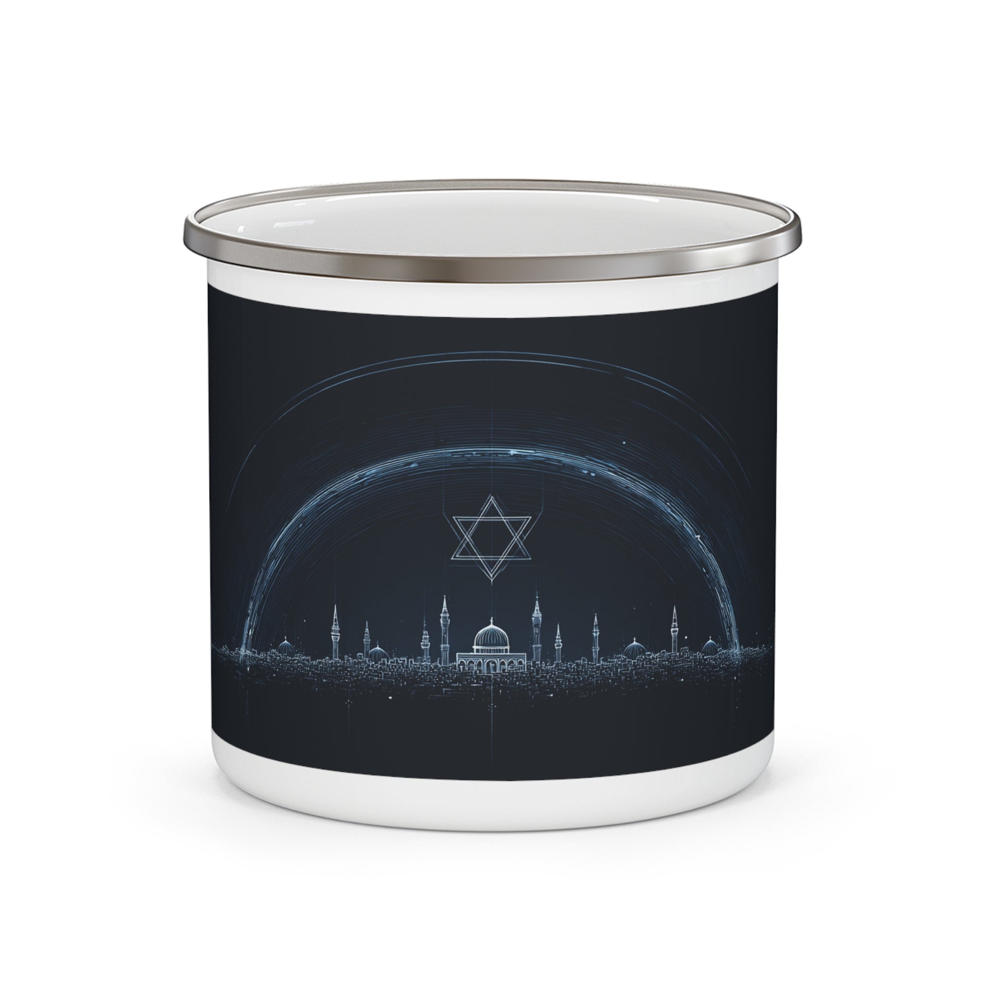 Futuristic City of Israel Enamel Camping Mug - American Zionist