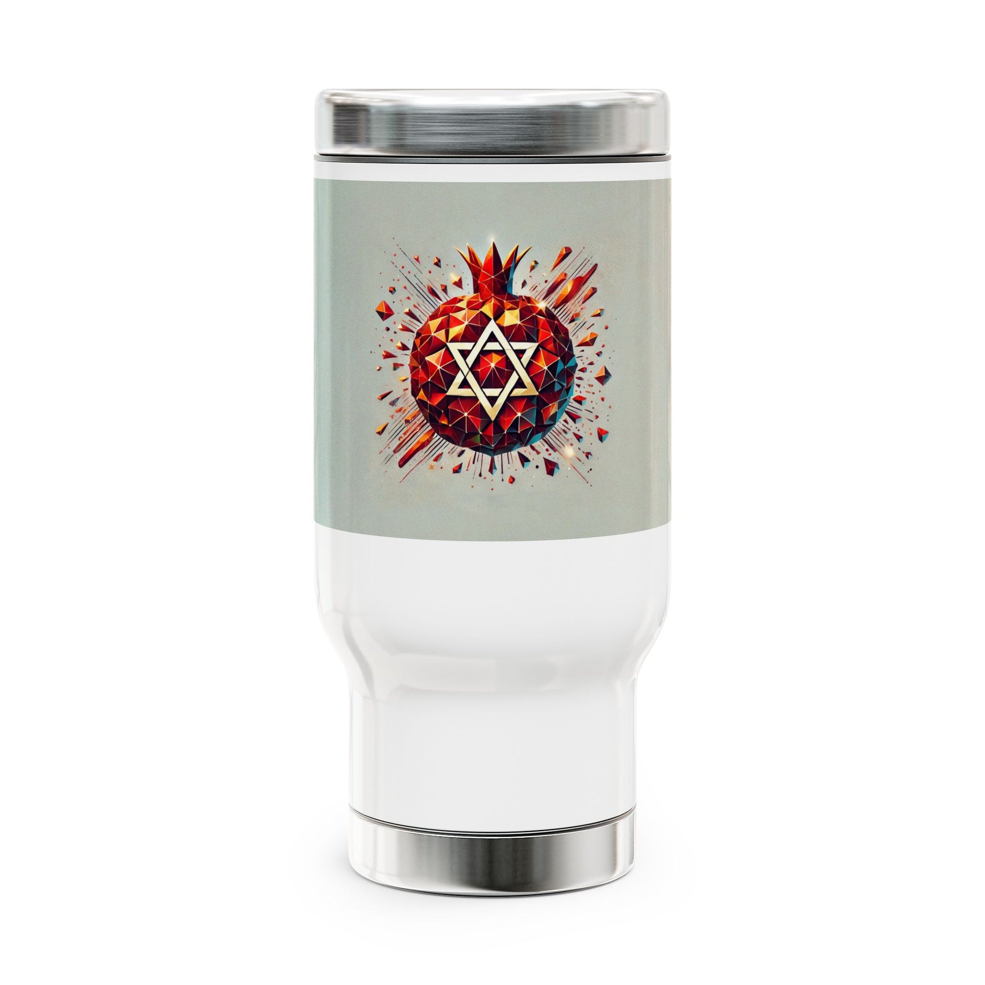 Pomegranate Star of David Stainless Steel Travel Mug with Handle, 14oz - American Zionist