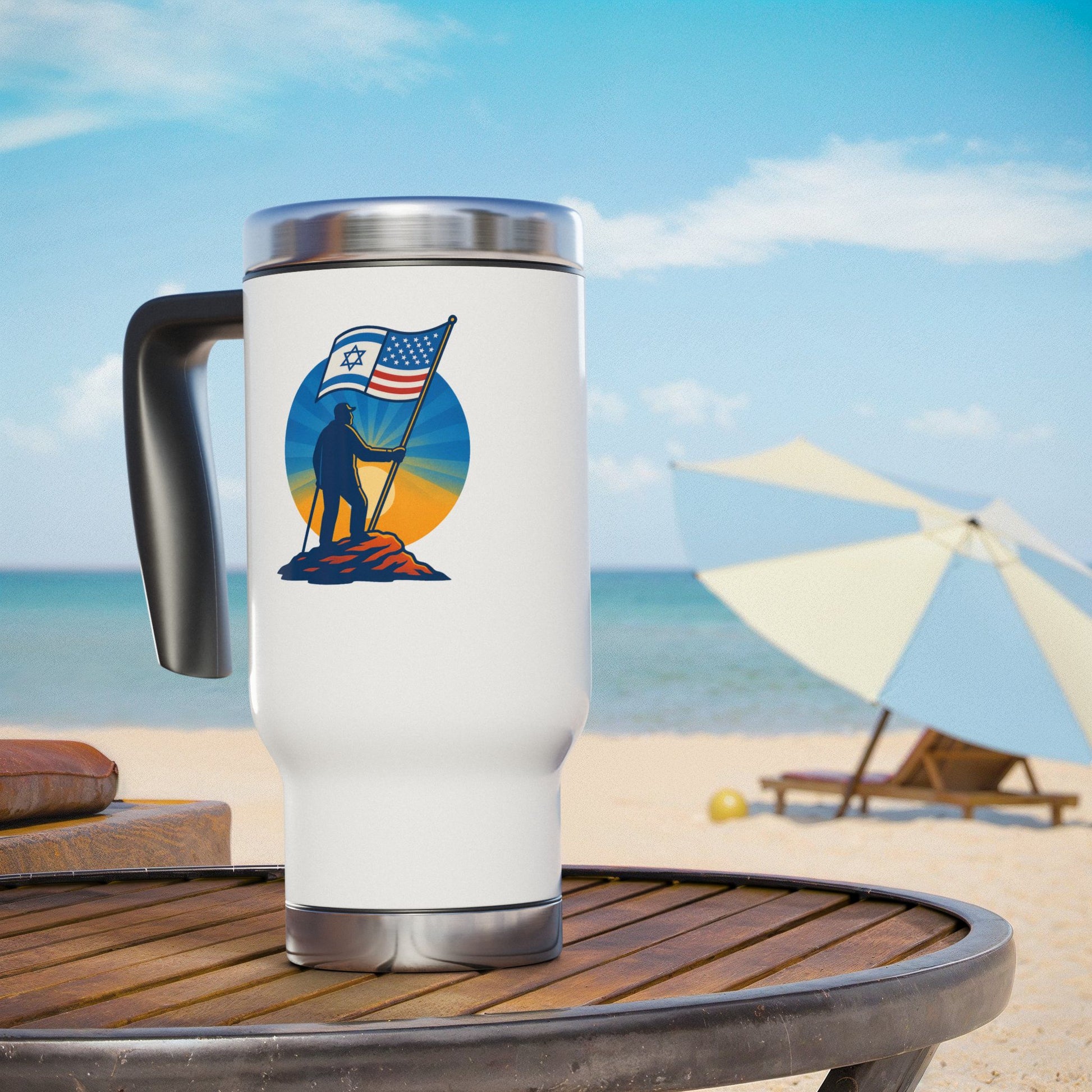 Grandpa Stands Tall Stainless Steel Travel Mug with Handle, 14oz - American Zionist
