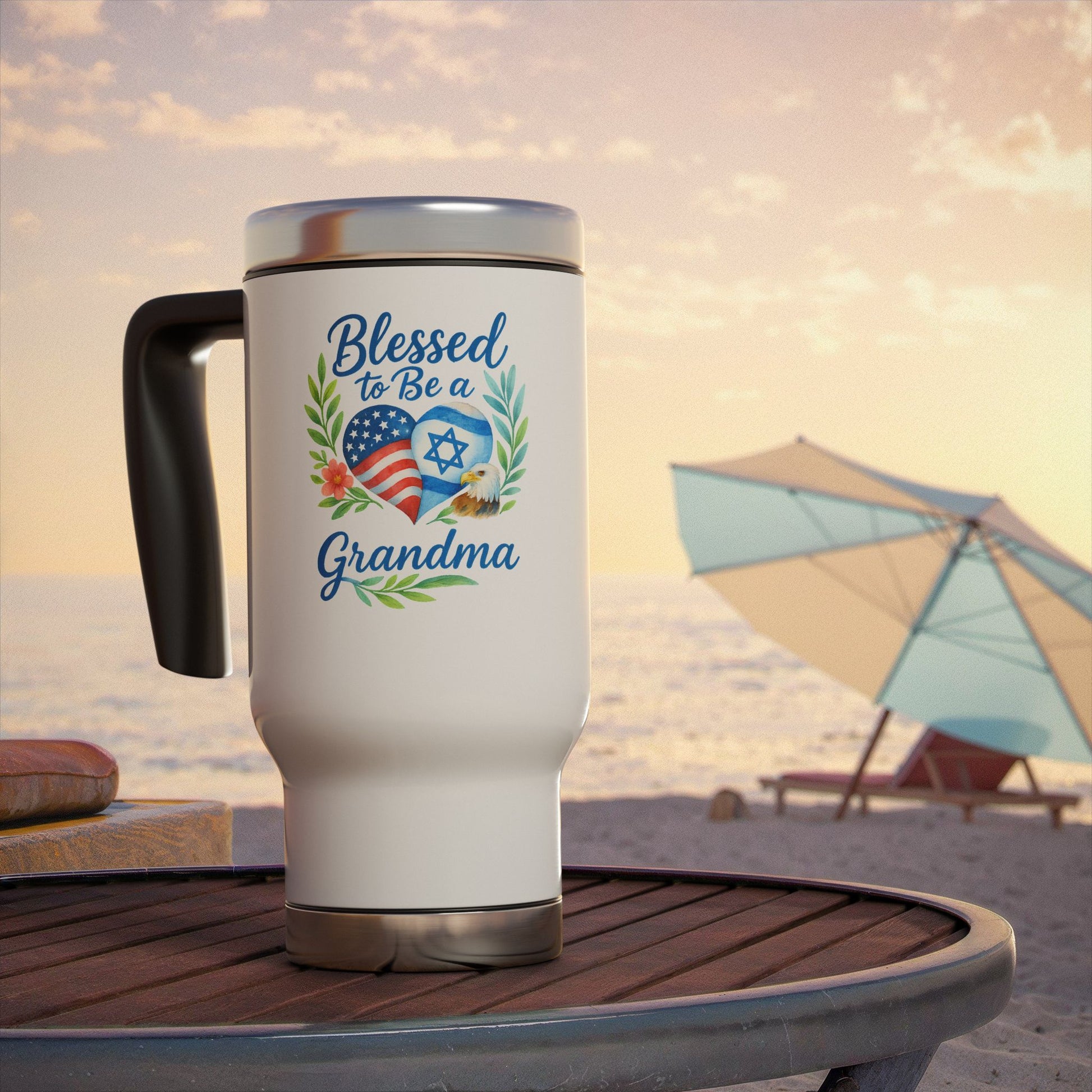 Blessed To Be A Grandma Travel Mug with Handle 14oz - American Zionist