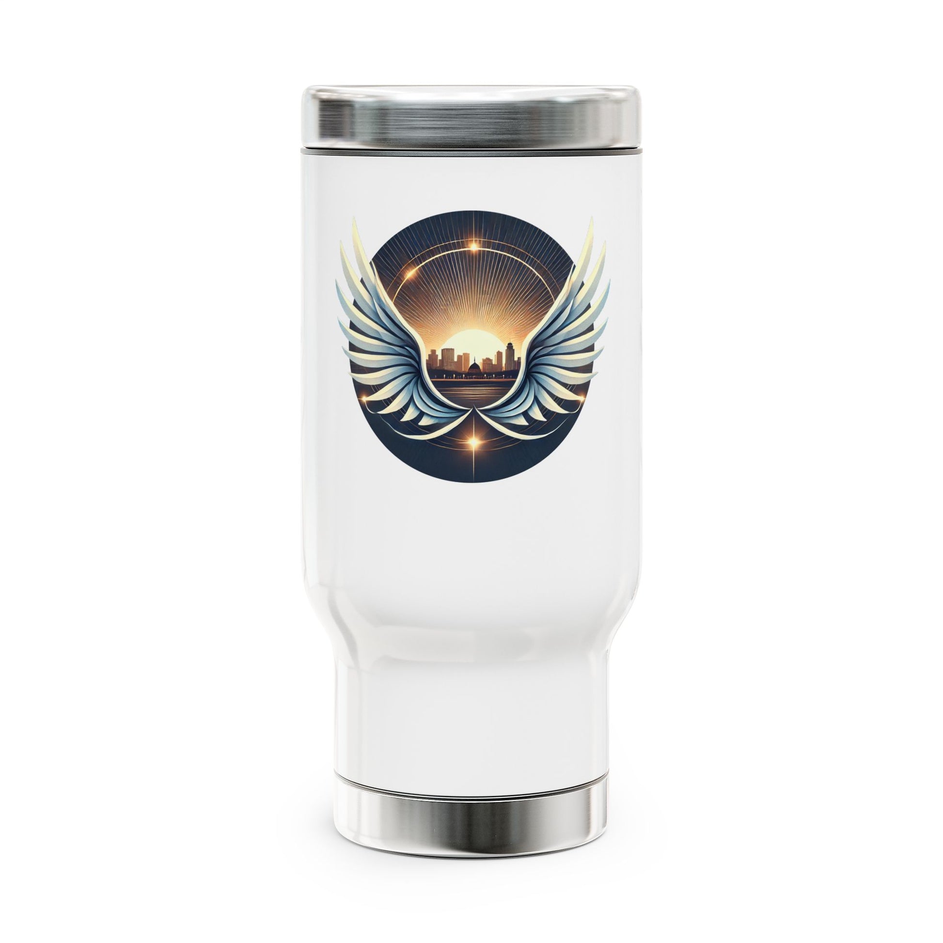 Sunrise Wings Stainless Steel Travel Mug with Handle, 14oz - American Zionist