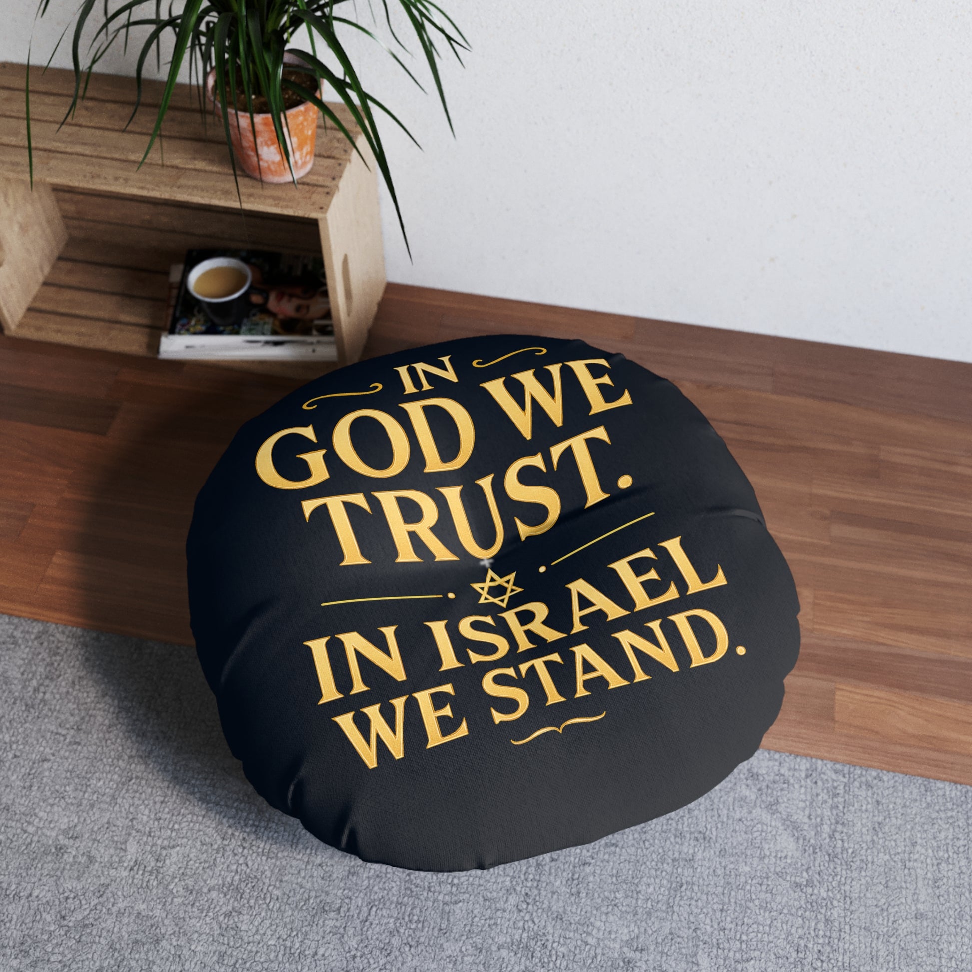 In God With Israel Tufted Floor Pillow, Round - American Zionist