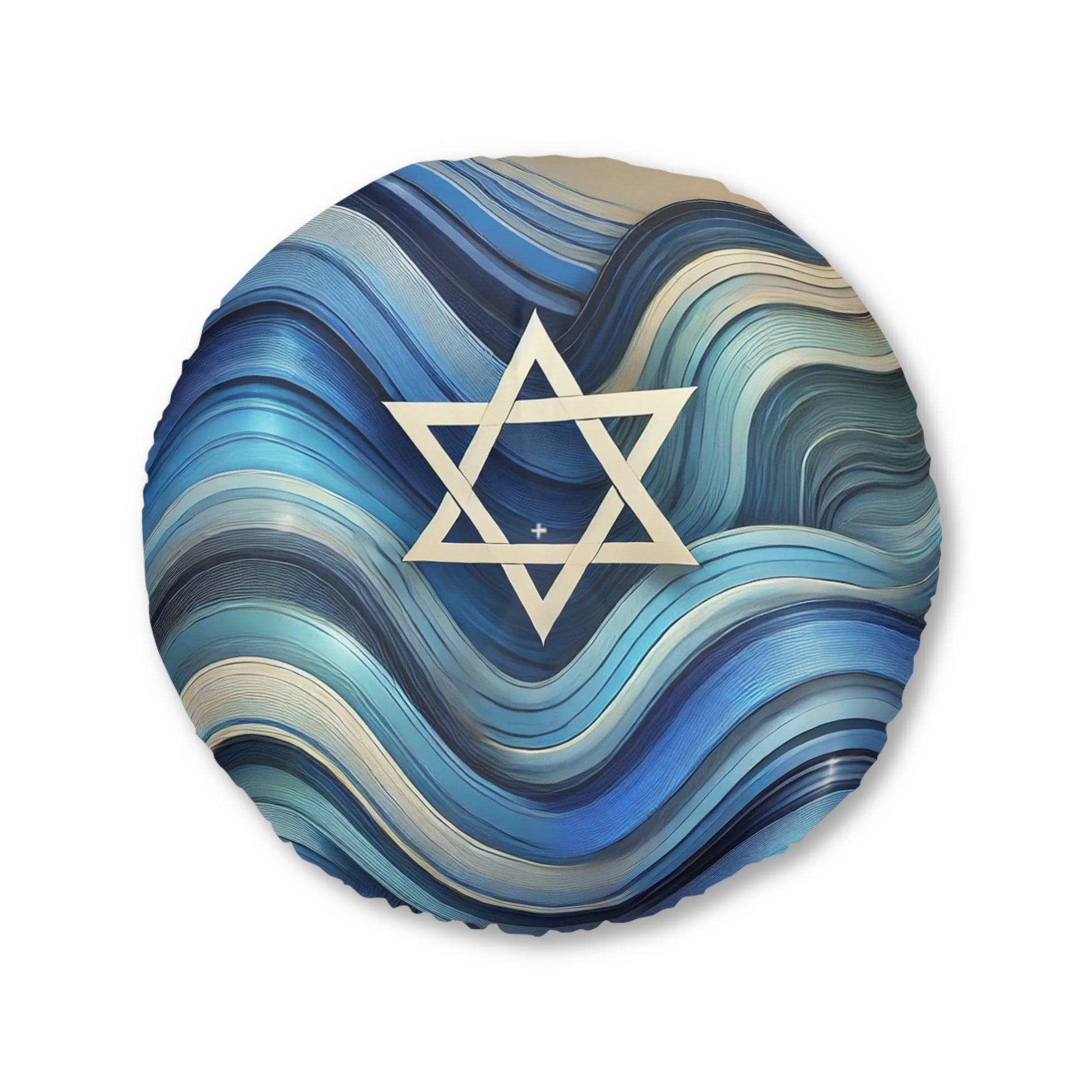 Blue Wave Star Flow Tufted Floor Pillow, Round - American Zionist