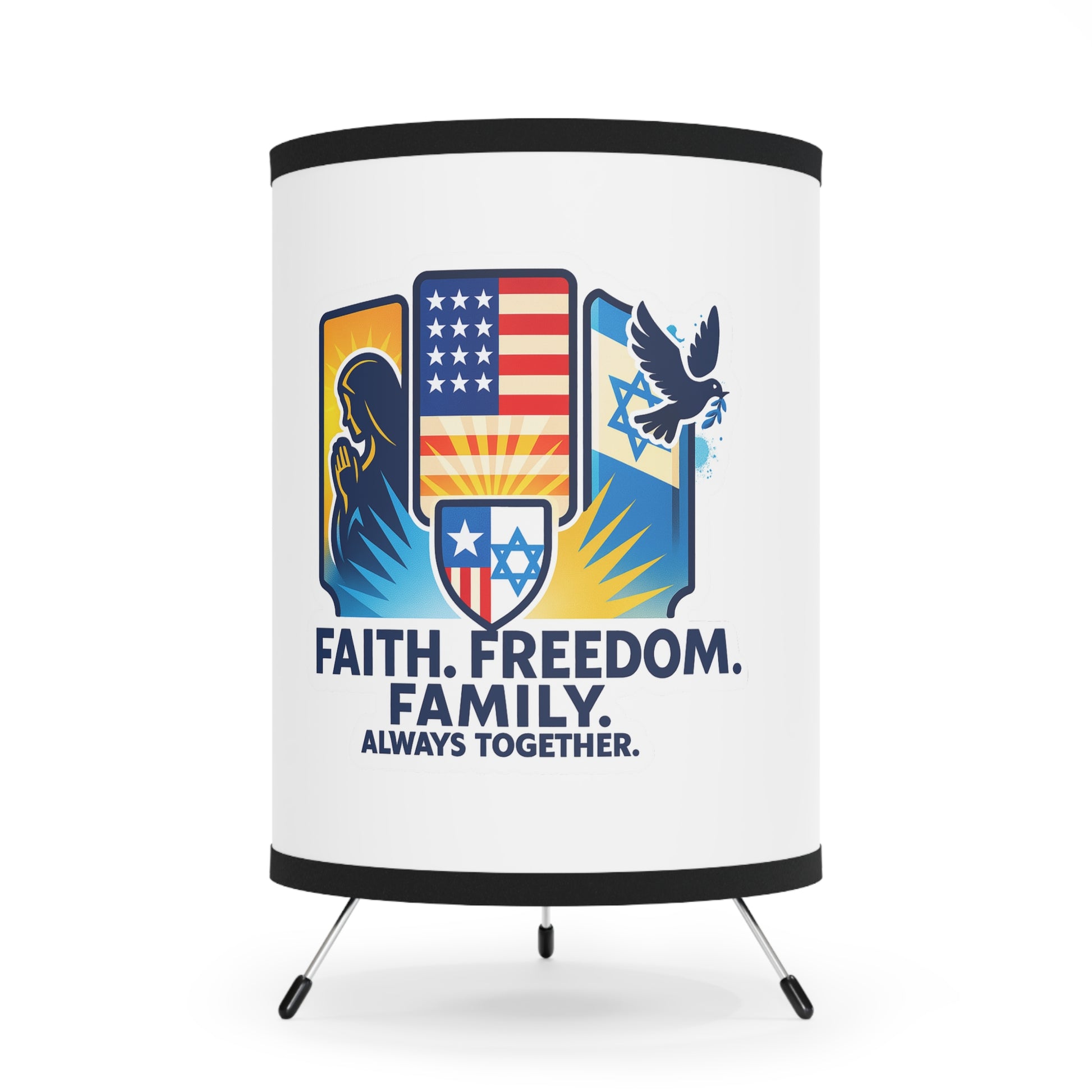 Faith Freedom Family Tripod Lamp with High - Res Printed Shade - American Zionist
