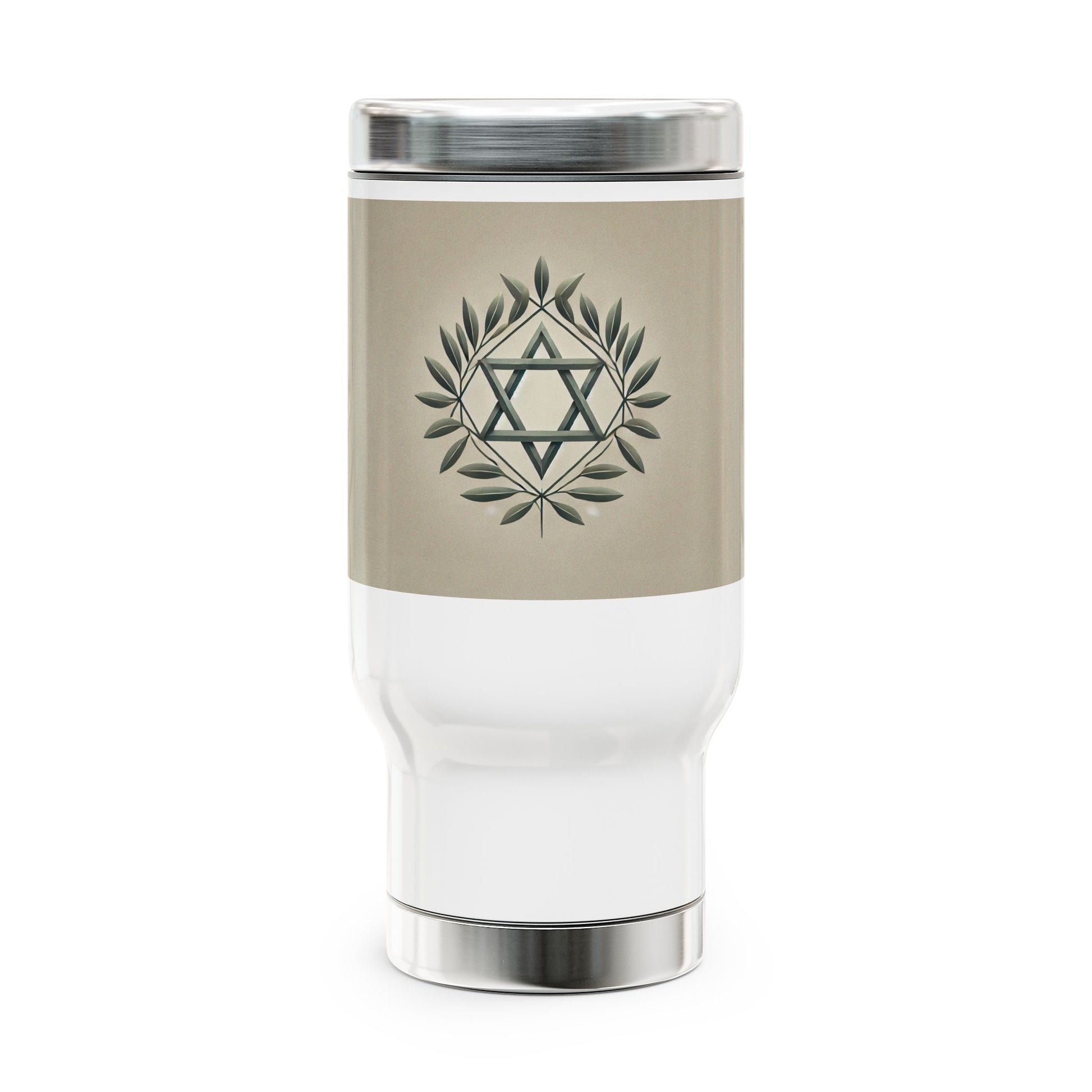 Olive and Star of David Stainless Steel Travel Mug with Handle, 14oz - American Zionist