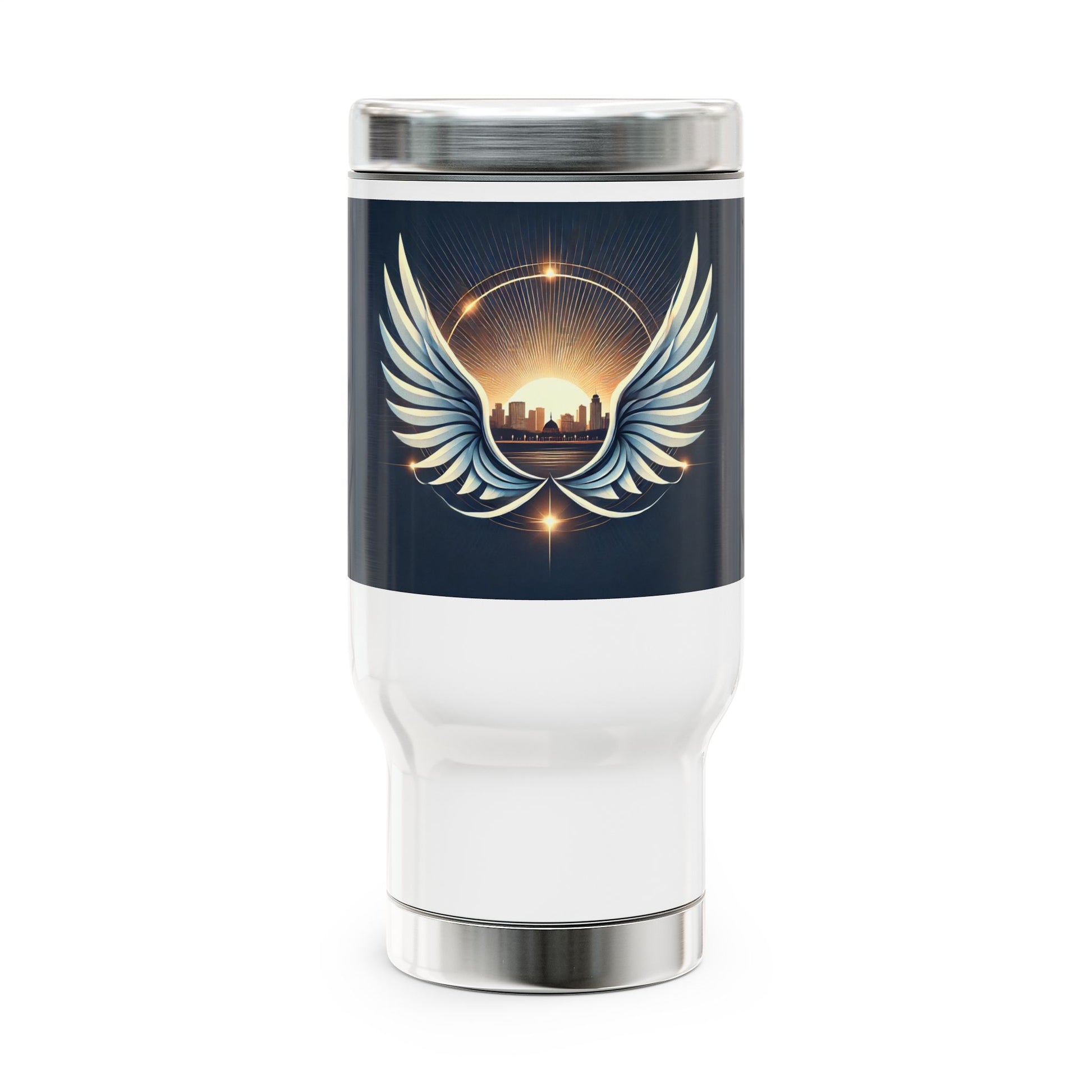 Sunset Wings Stainless Steel Travel Mug with Handle, 14oz - American Zionist