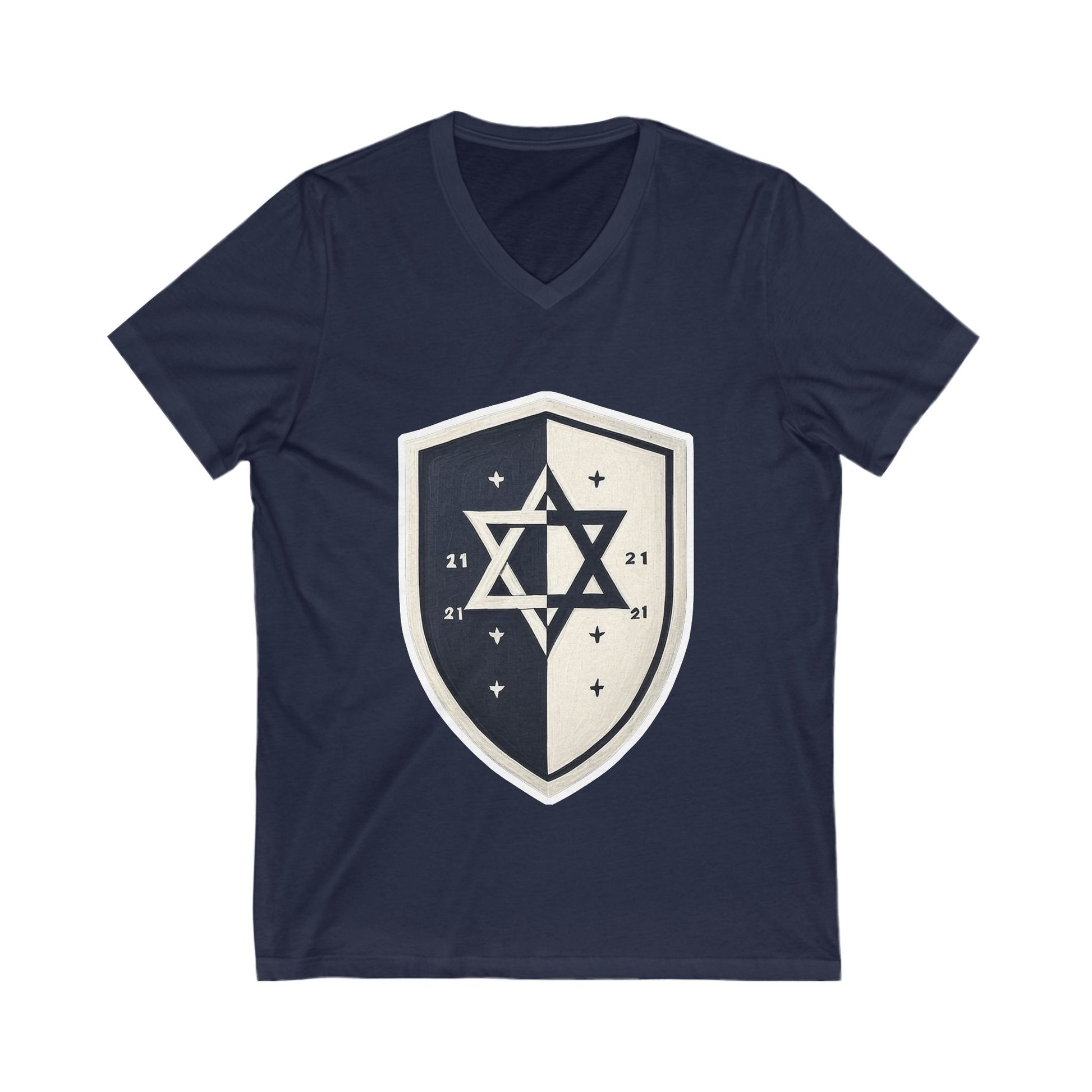 Black and White Shield Unisex Jersey Short Sleeve V - Neck Tee - American Zionist