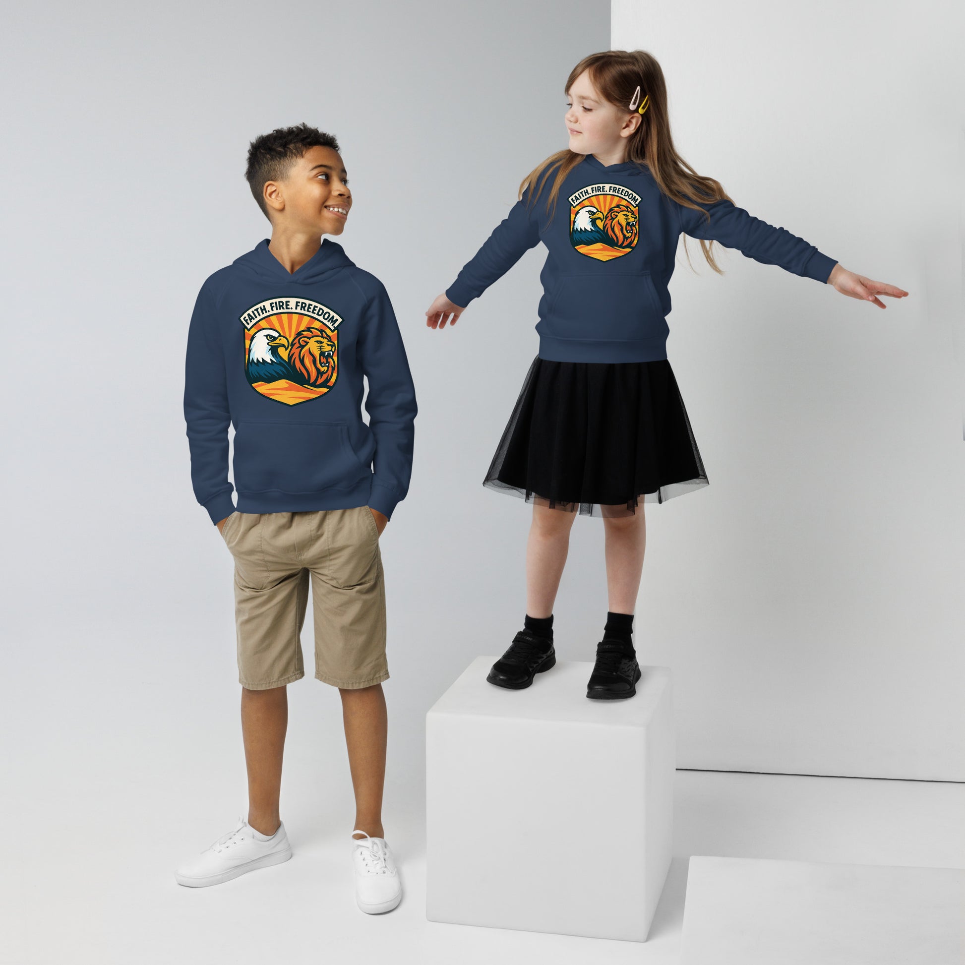 Lions Eagles Rise Kids Eco Hoodie - American Zionist