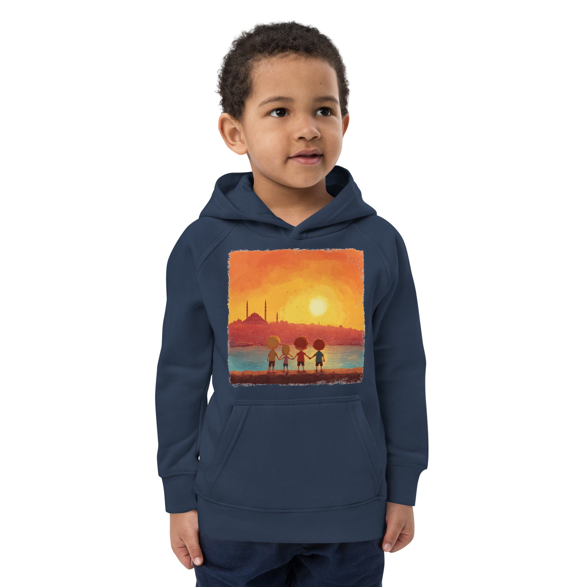 Jewish Kids Over Sunset Transparent Kids Eco Hoodie - American Zionist