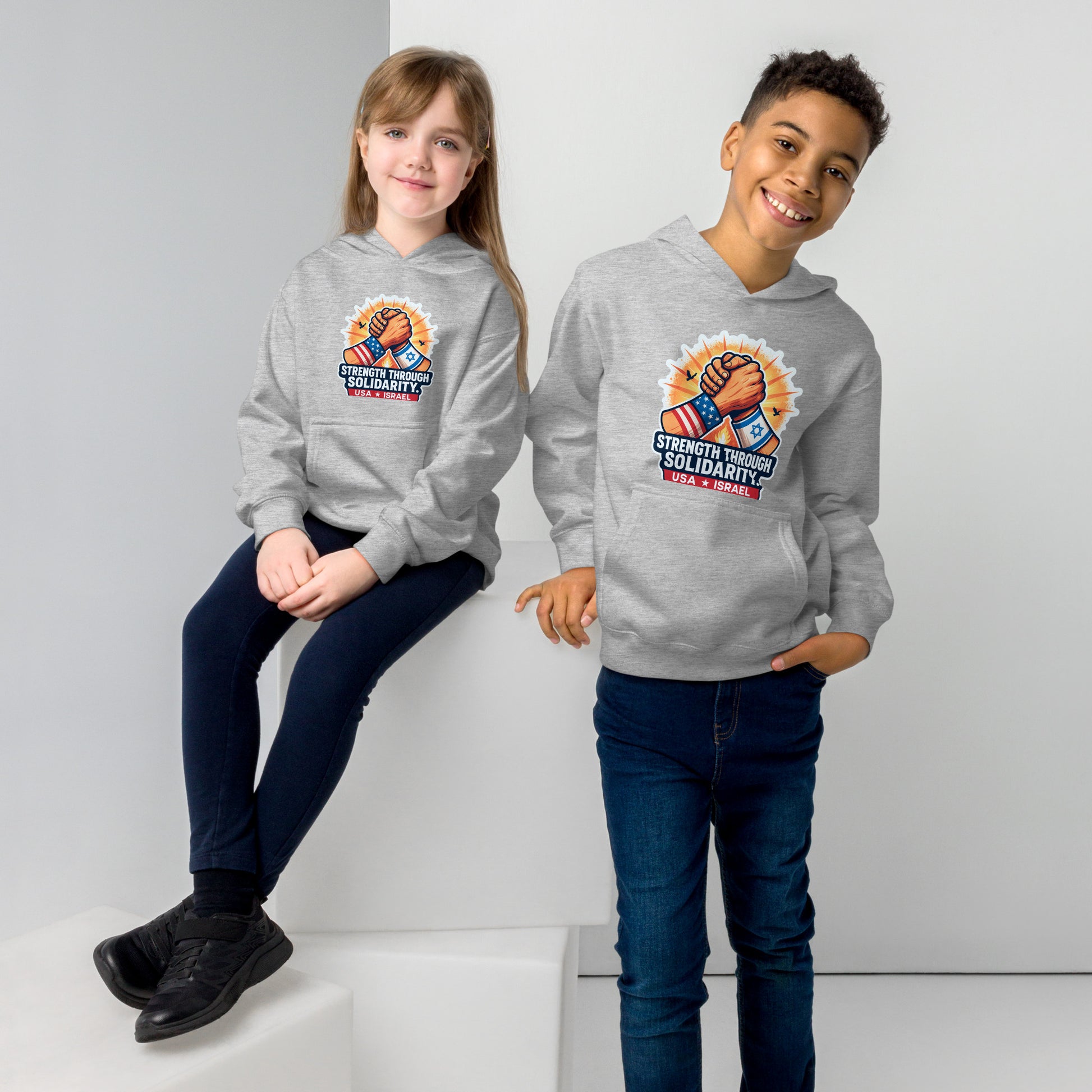 Strength Through Solidarity Kids Fleece Hoodie - American Zionist