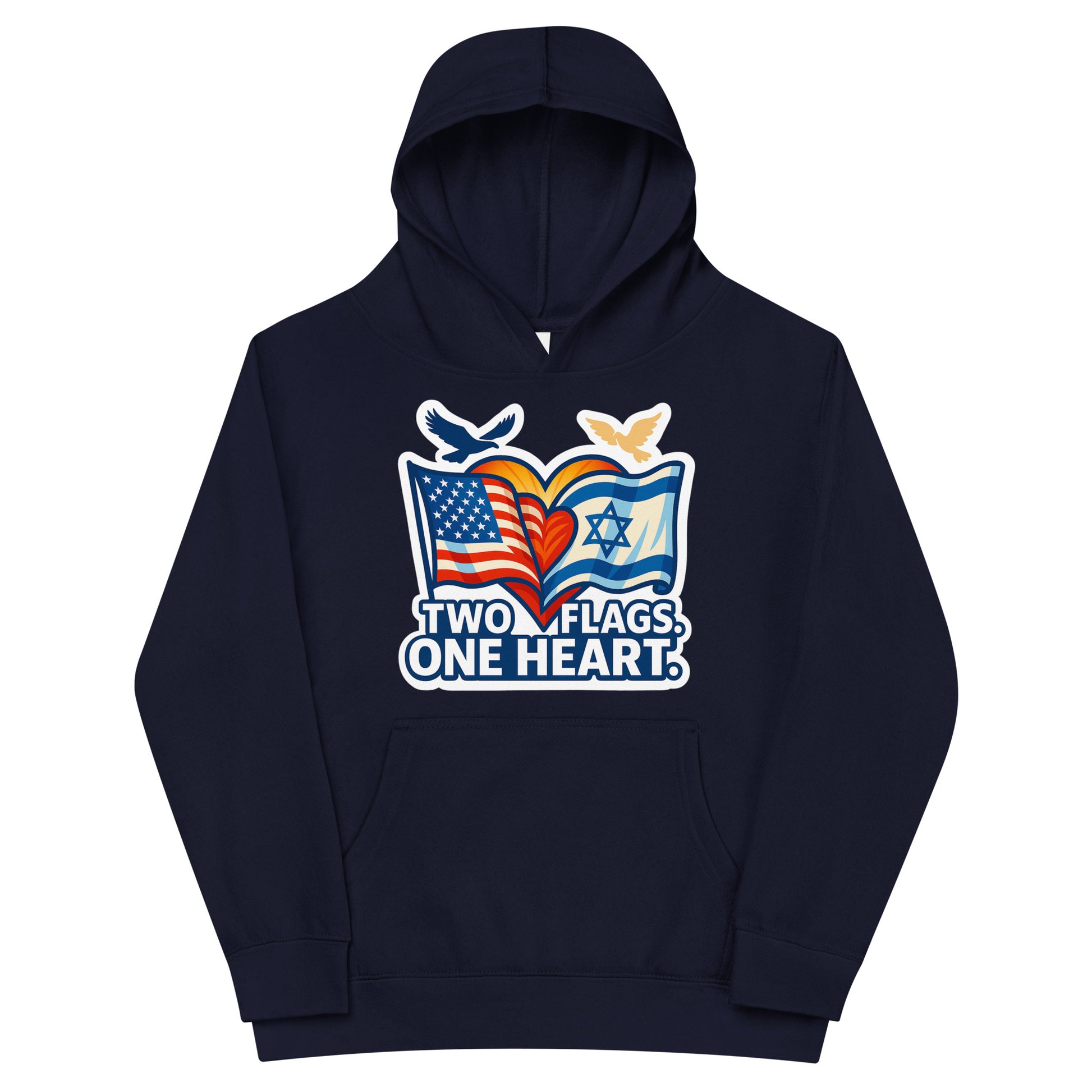 Two Flags One Heart Kids Fleece Hoodie - American Zionist