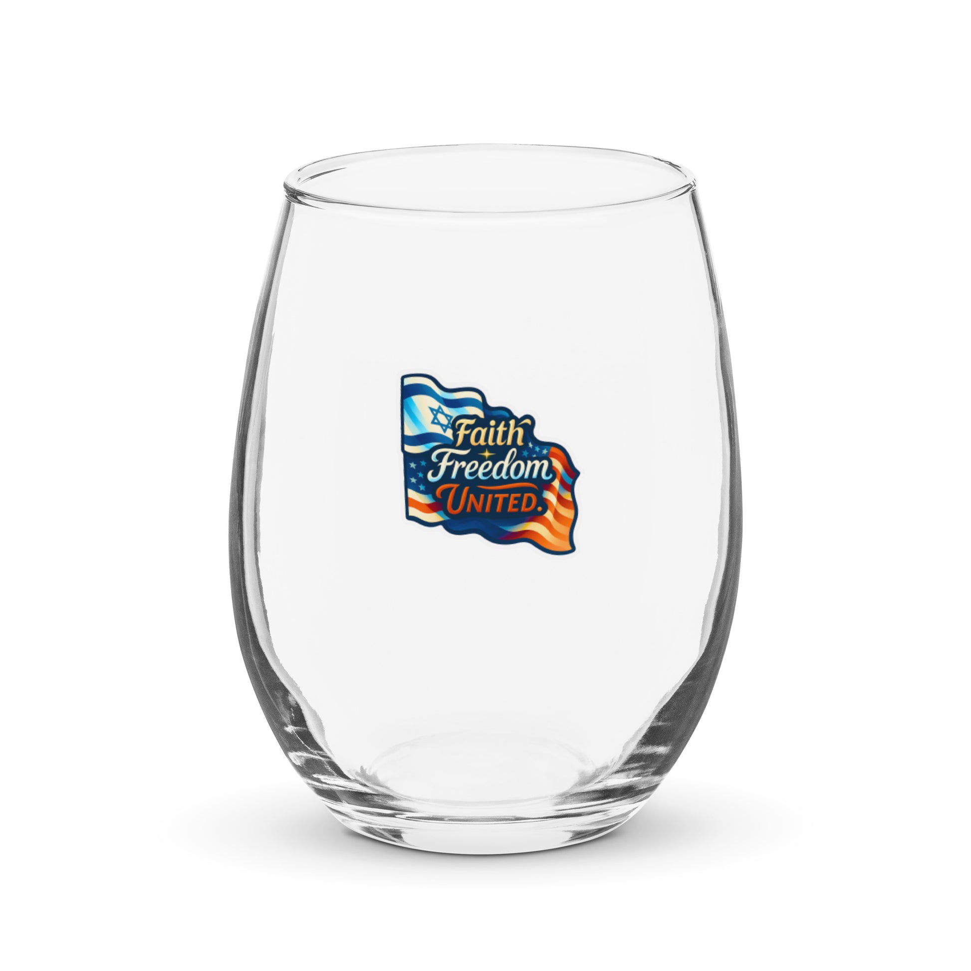 Faith Freedom United Stemless Wine Glass (15 oz) - American Zionist