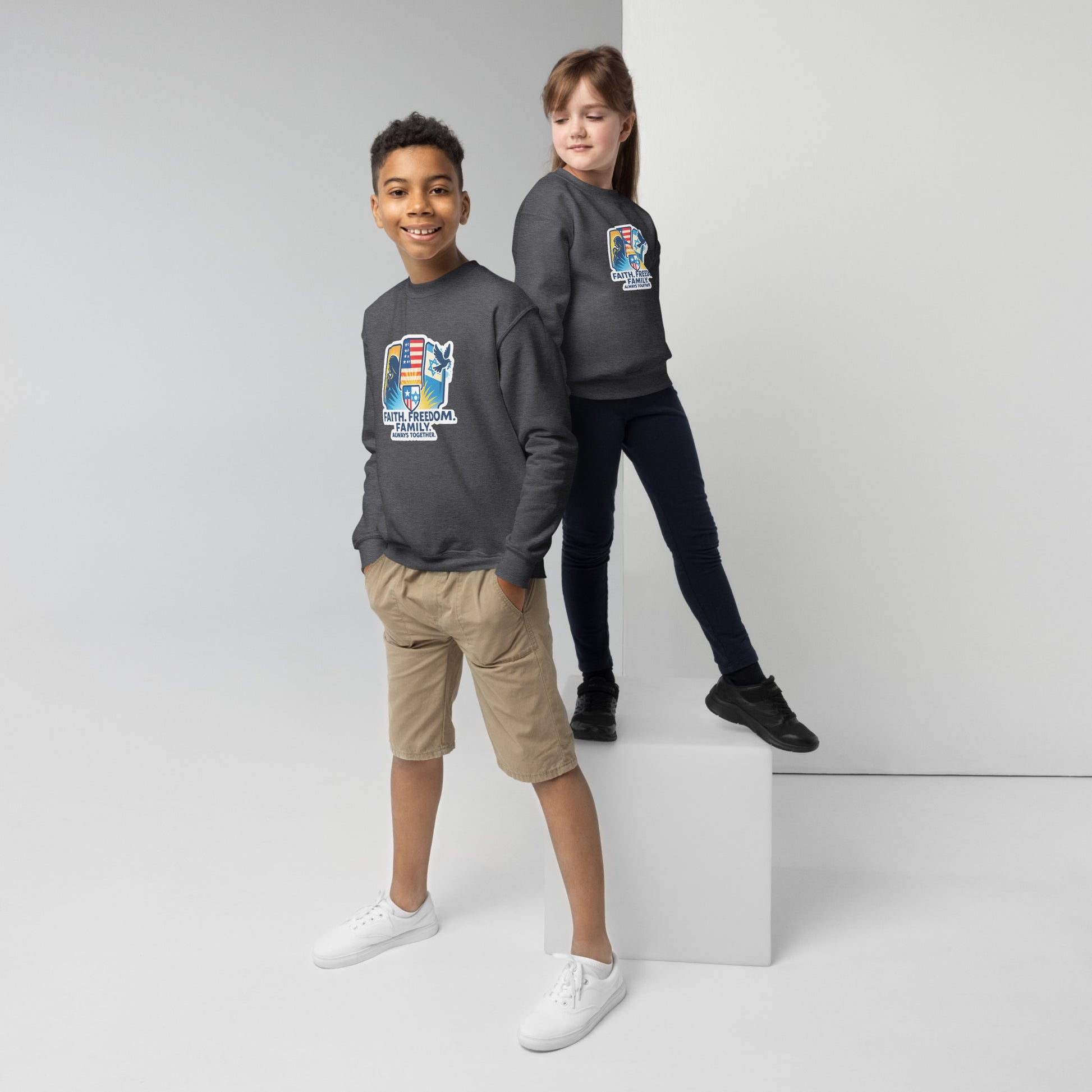Faith Freedom Family Youth Crew Neck Sweatshirt - American Zionist