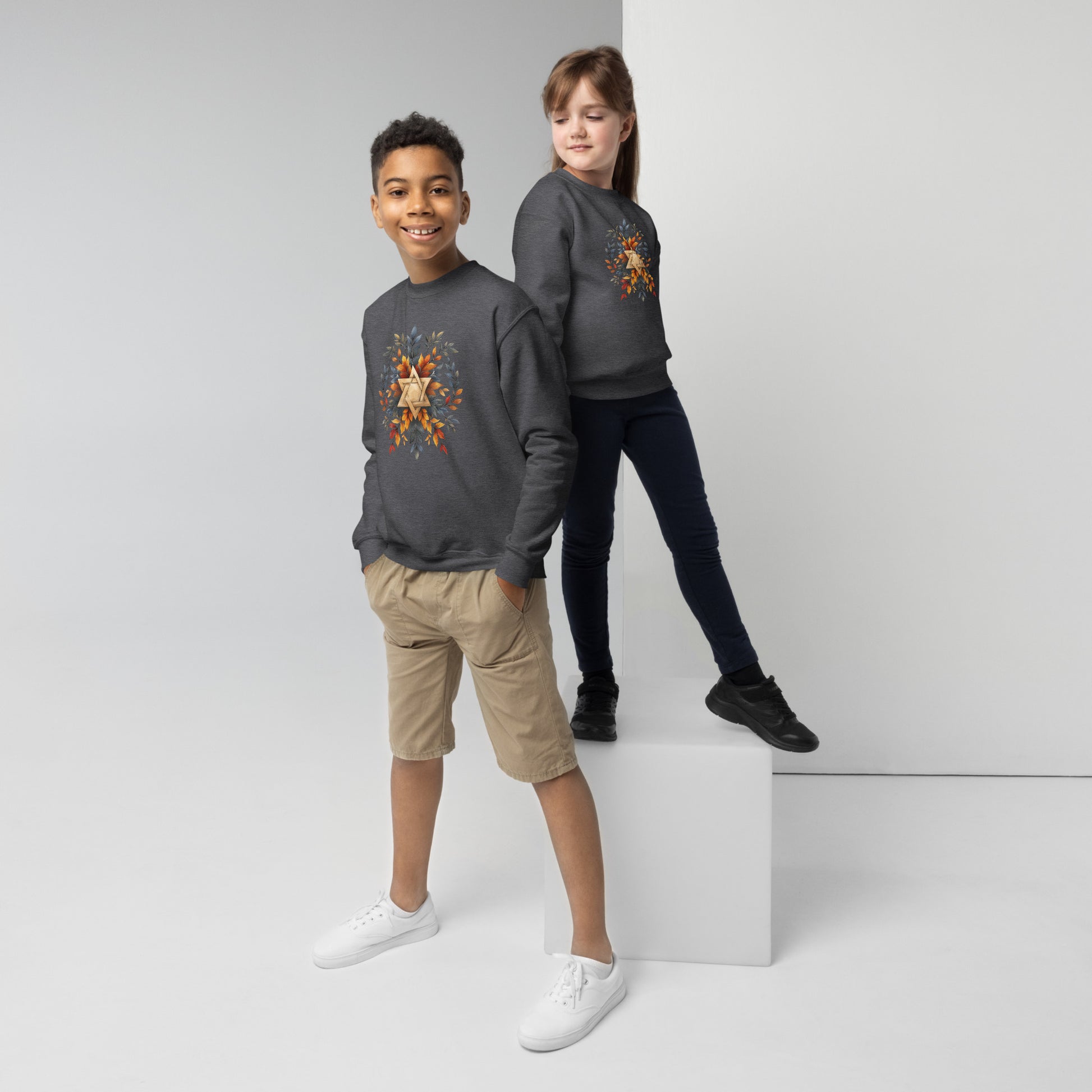 Star of David Wreath Youth Crew Neck Sweatshirt - American Zionist