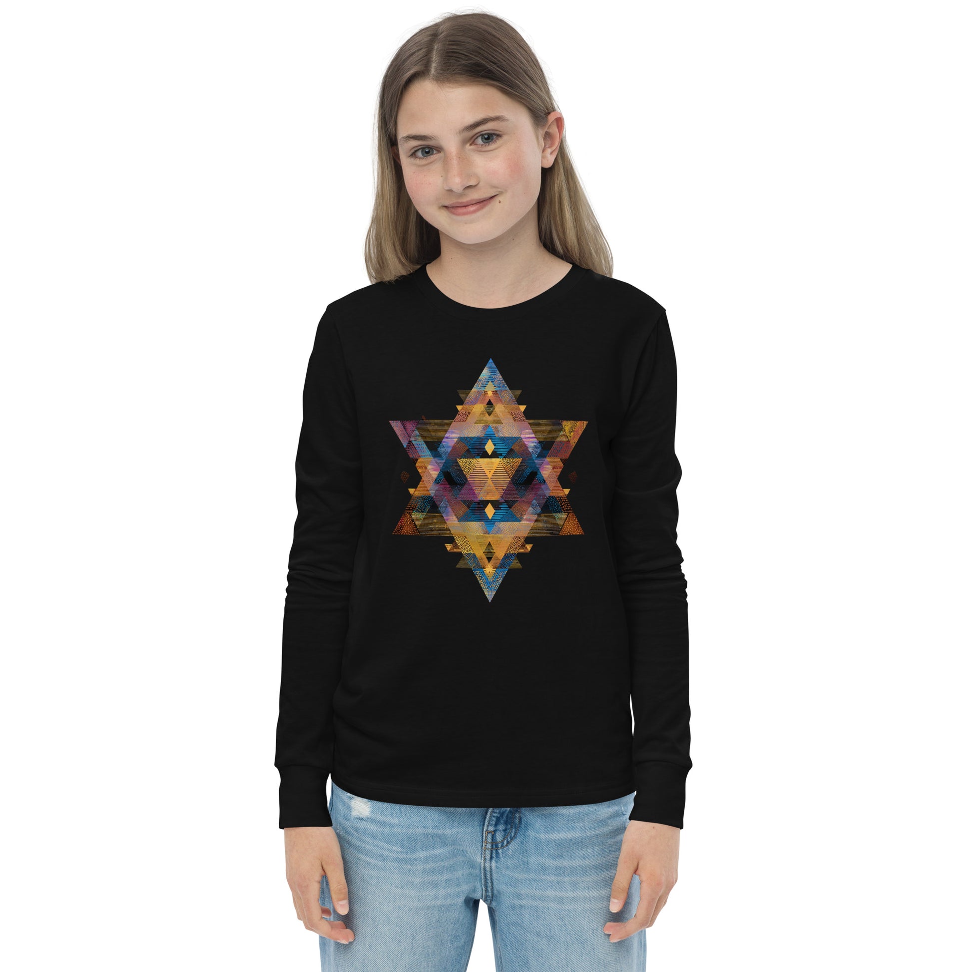 Star of David Geometric Youth Long Sleeve Tee - American Zionist