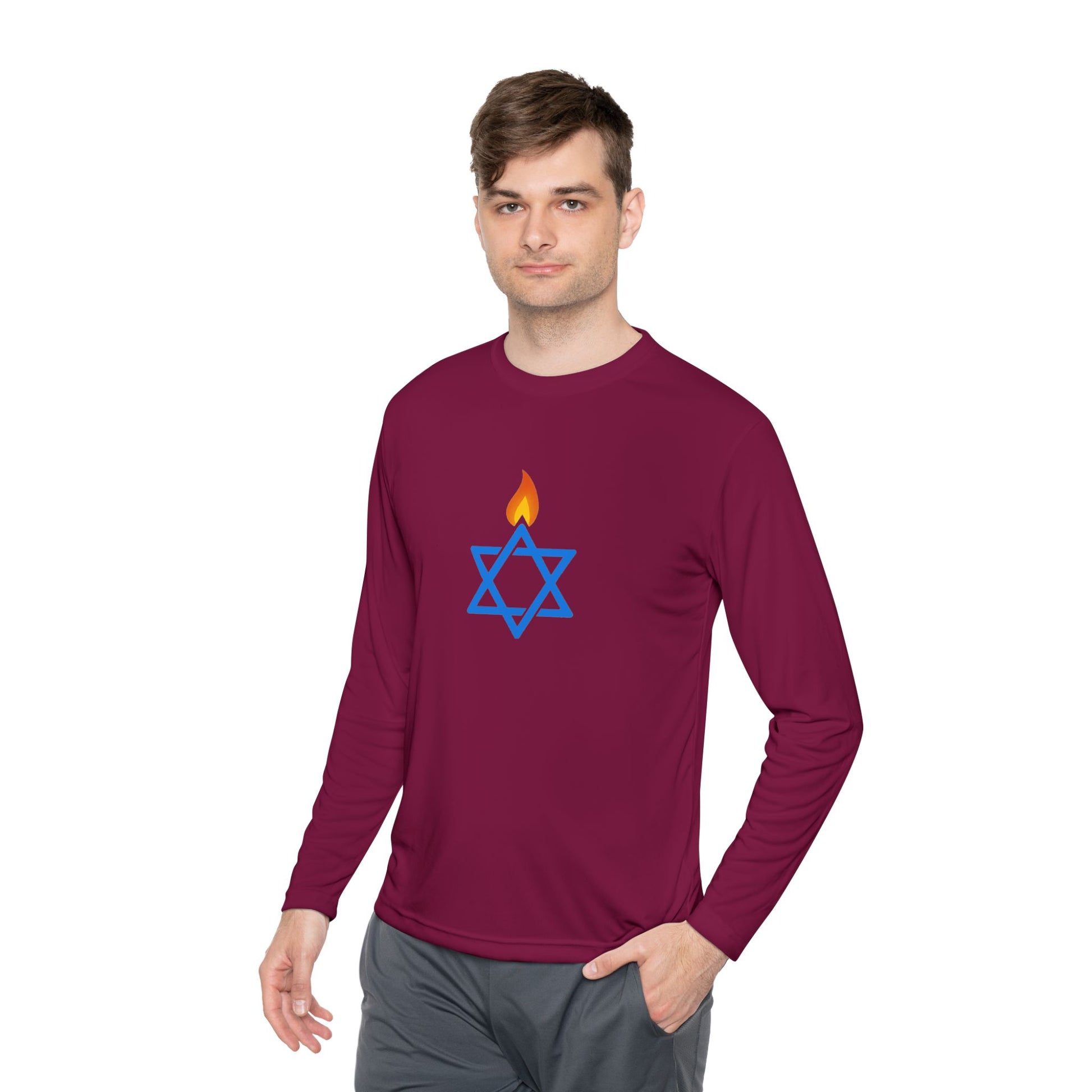 Fire Stars Of David Unisex Lightweight Long Sleeve Tee - American Zionist