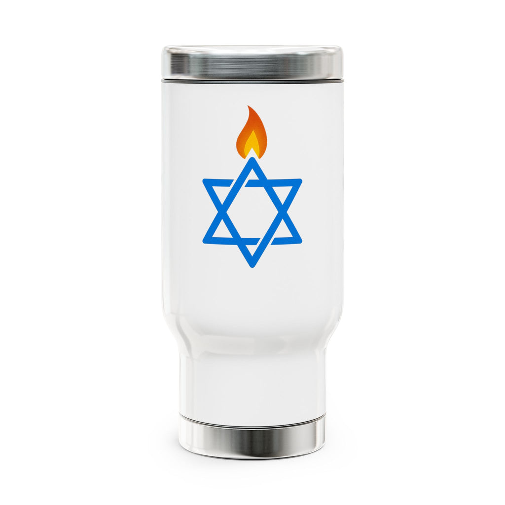 Fire Stars Of David Stainless Steel Travel Mug with Handle, 14oz - American Zionist