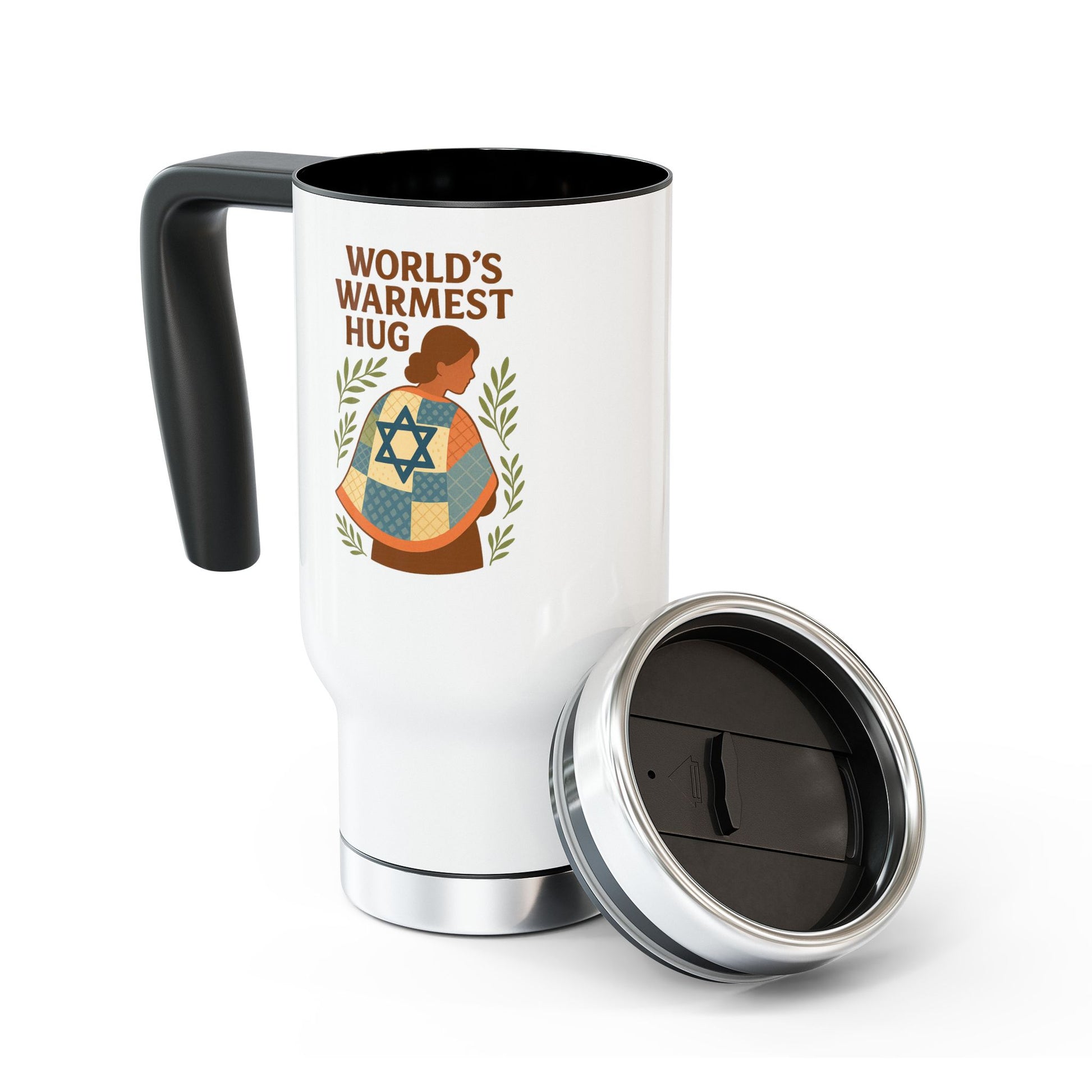 Warmest Hug Stainless Steel Travel Mug with Handle, 14oz - American Zionist