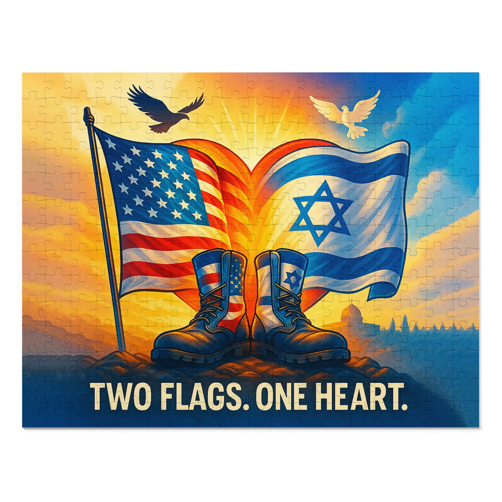 Two Flags One Heart Jigsaw Puzzle with Tin - American Zionist