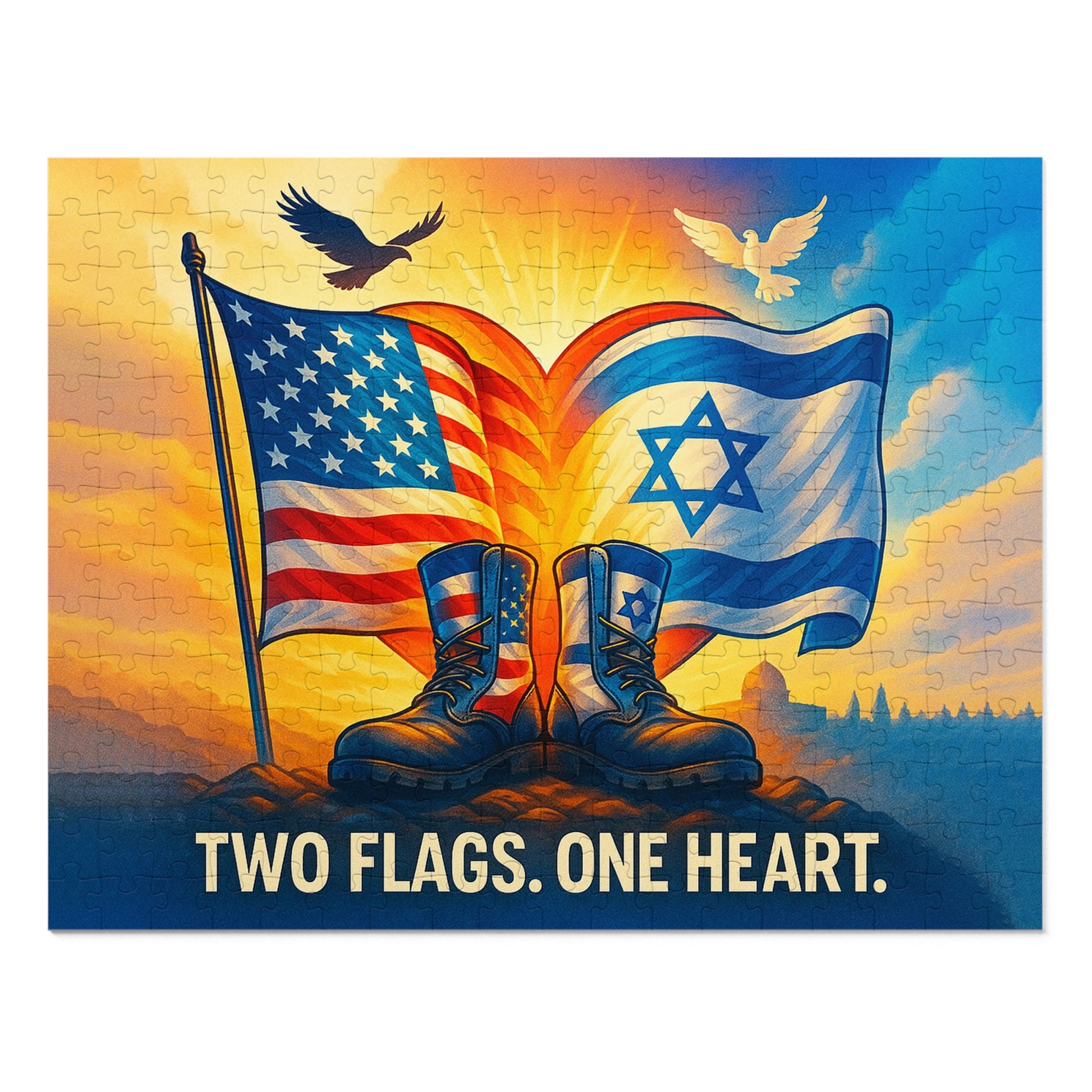 Two Flags One Heart Jigsaw Puzzle with Tin - American Zionist