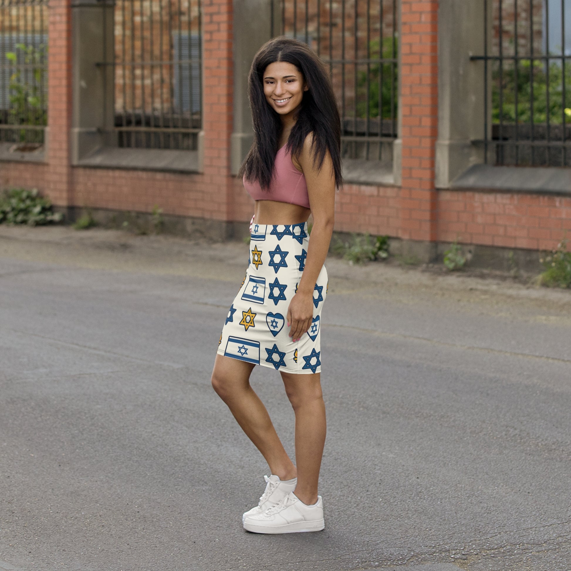Symbol of Shared Freedom Women's Mid - Waist Pencil Skirt (AOP) - American Zionist
