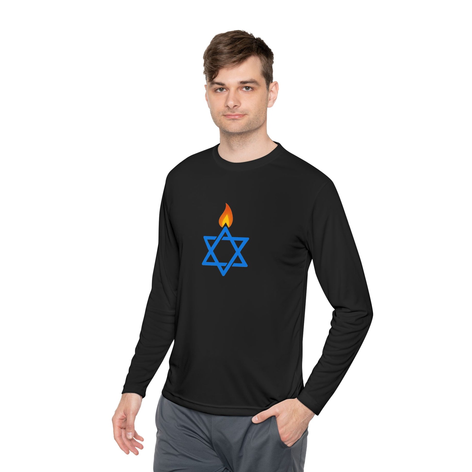 Fire Stars Of David Unisex Lightweight Long Sleeve Tee - American Zionist