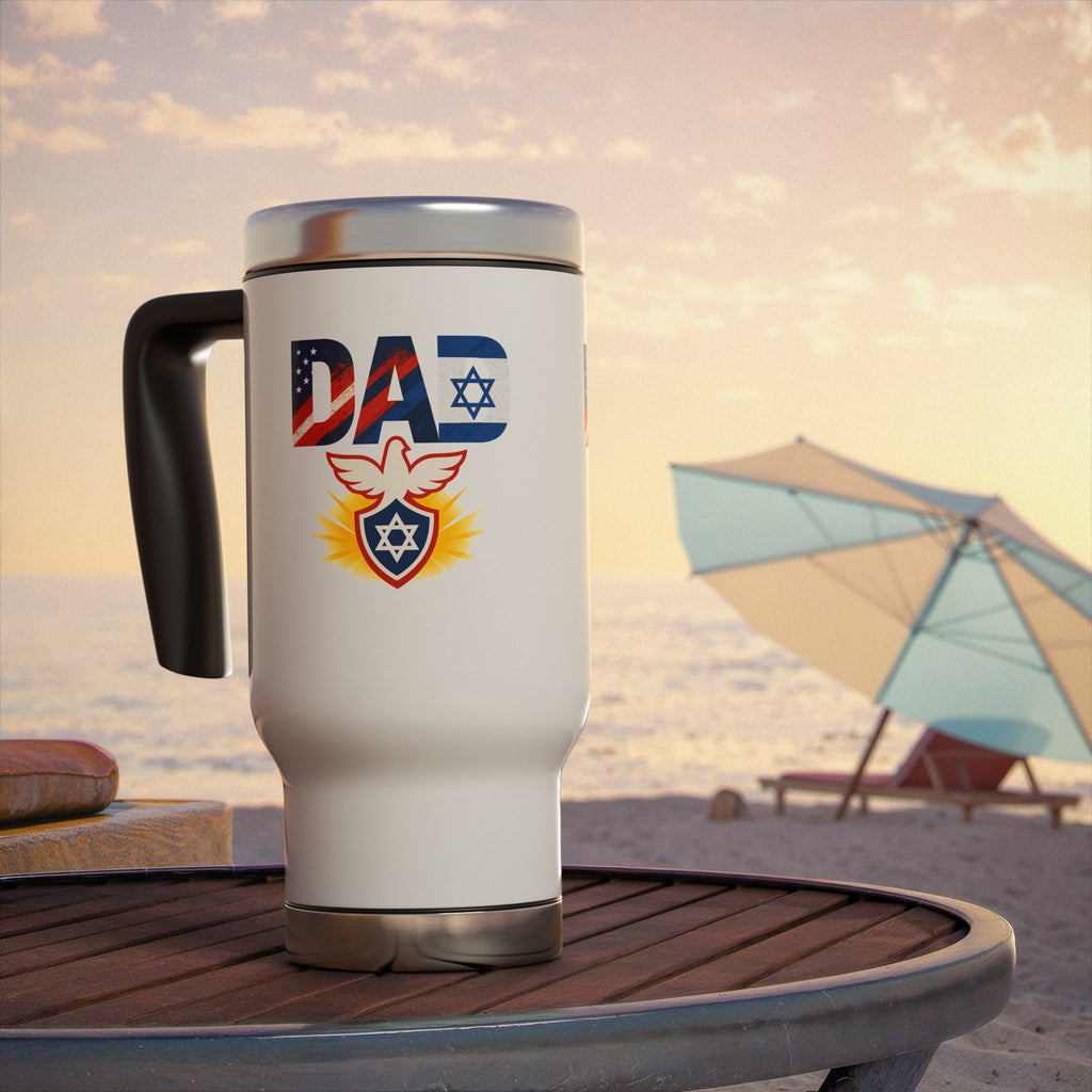 Patriotic Dad Stainless Stainless Steel Travel Mug with Handle, 14oz - American Zionist