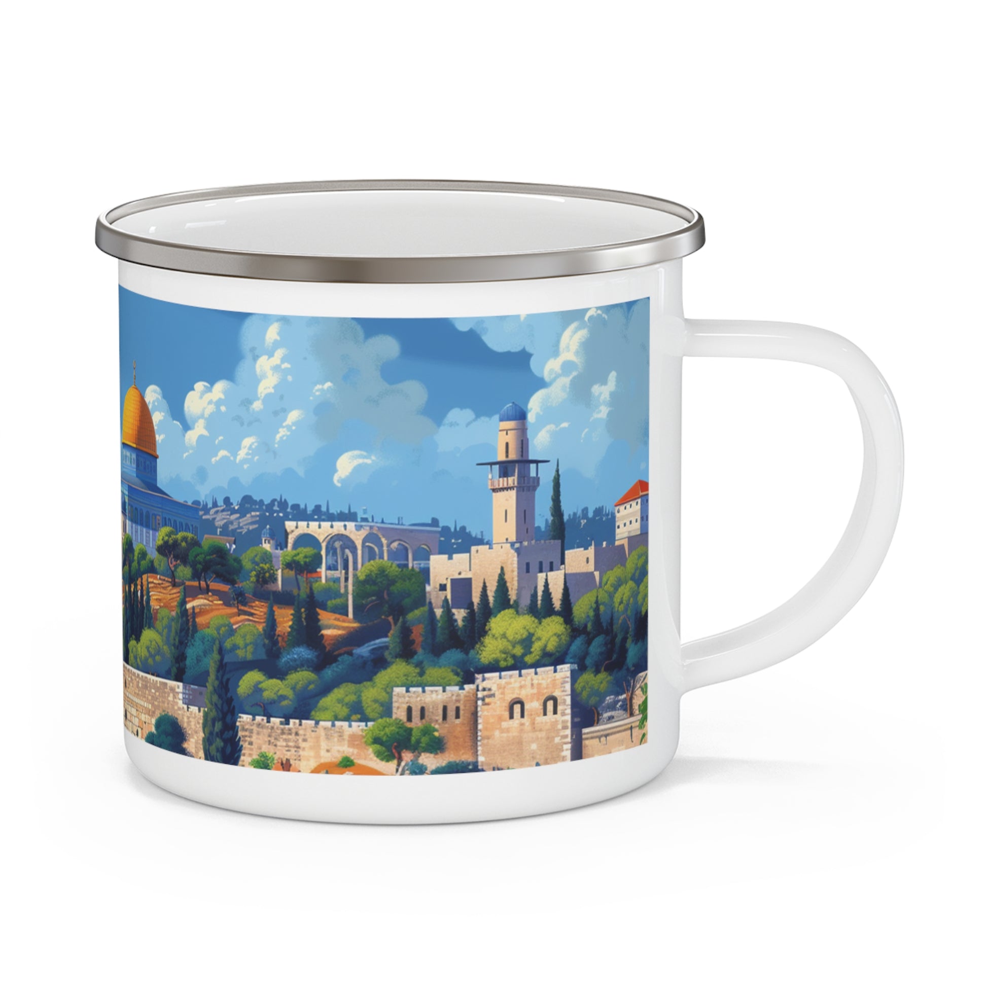 Jerusalem City Skyline Enamel Camping Mug - American Zionist