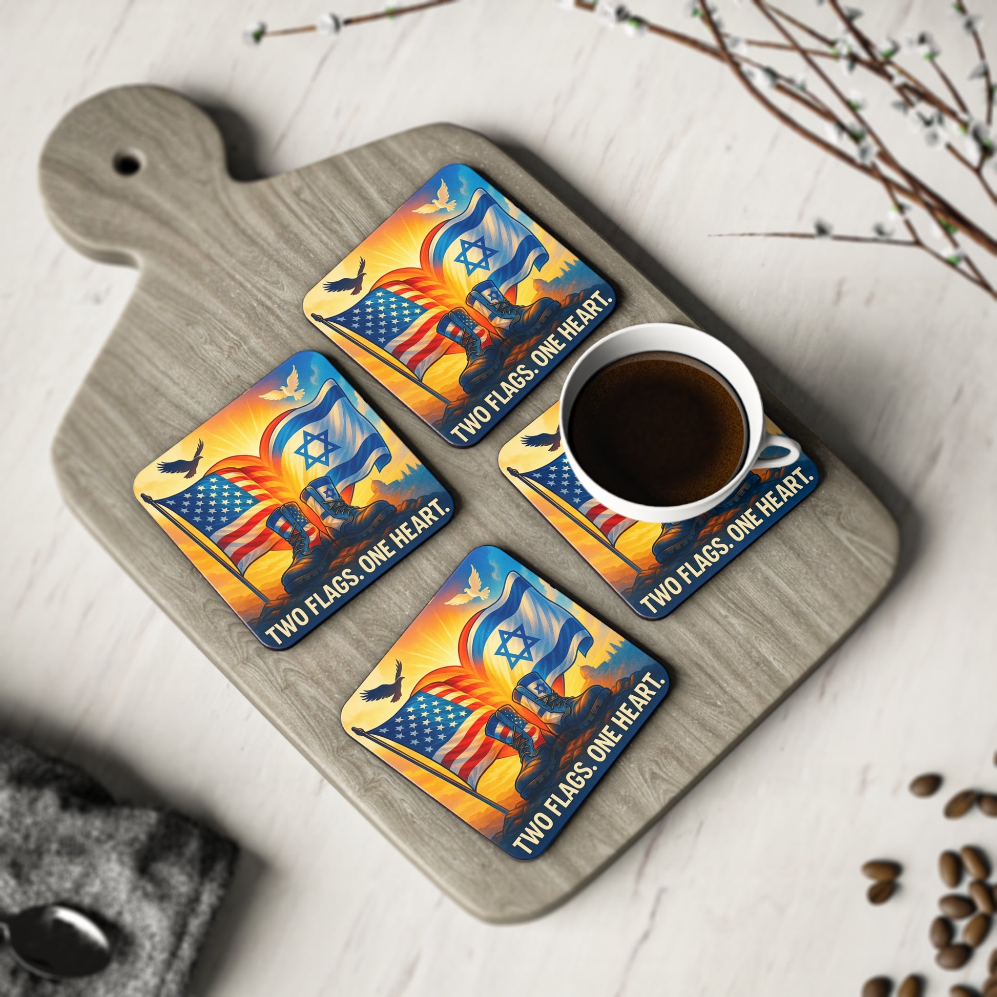 Two Flags. One Heart Coasters - American Zionist