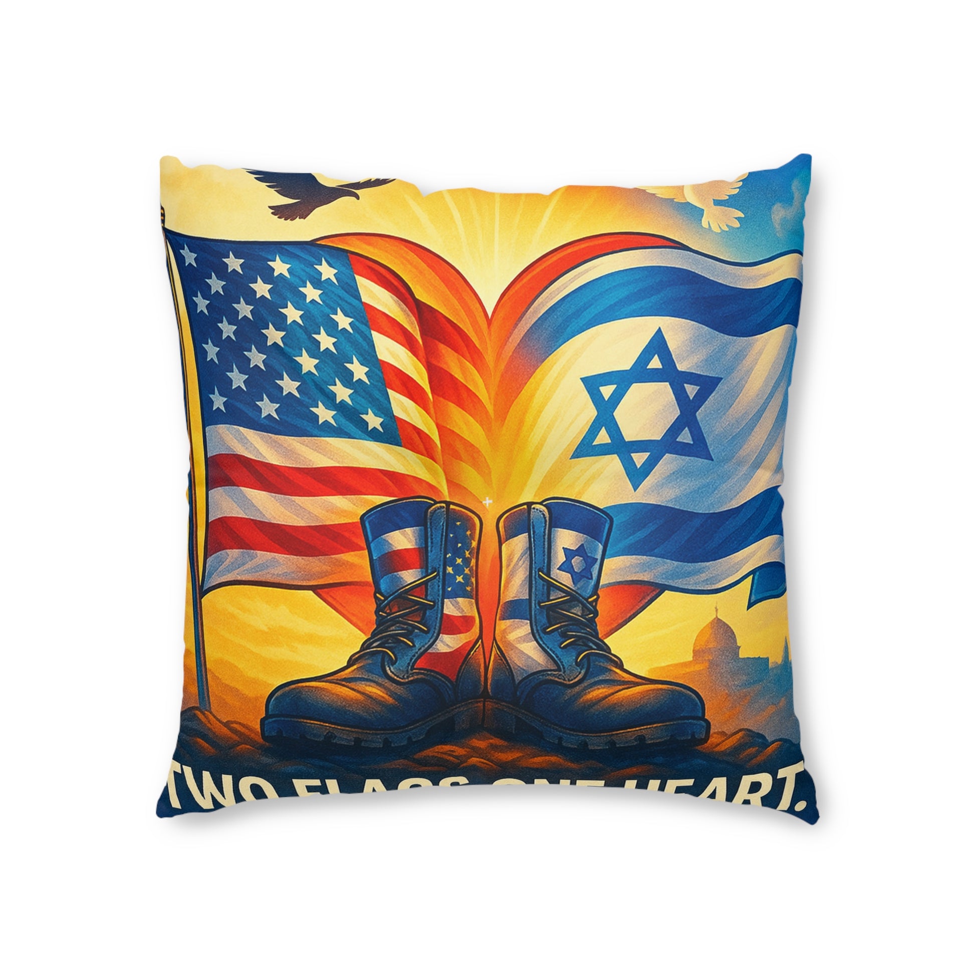 Two Flags One Heart Tufted Floor Pillow, Square - American Zionist