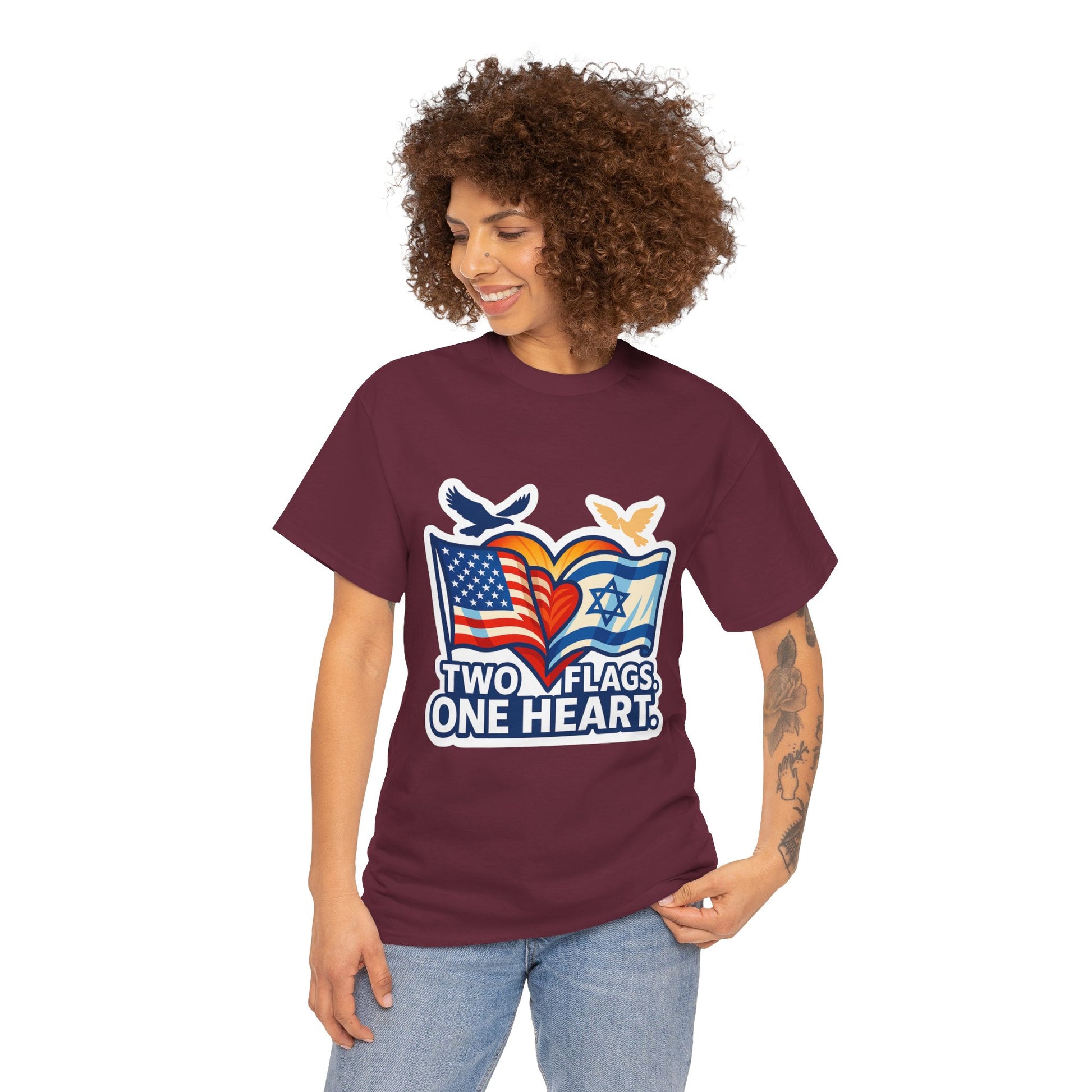 Two Flags One Heart Unisex Heavy Cotton Tee - American Zionist