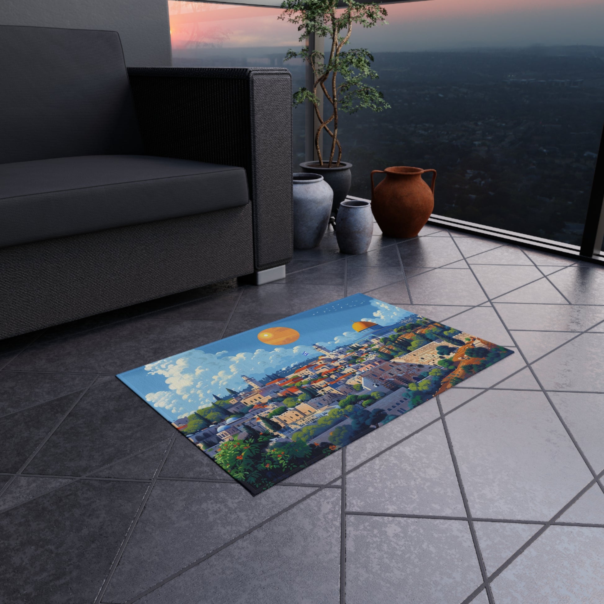 Jerusalem City Skyline Outdoor Rug - American Zionist