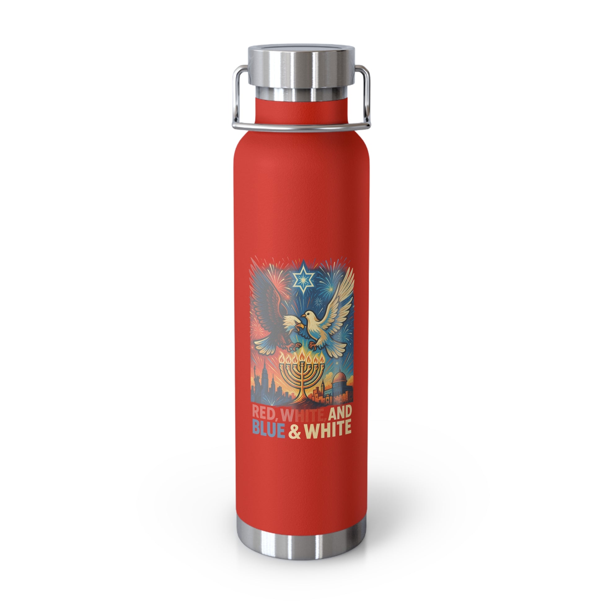 Red White and Blue Copper Vacuum Insulated Bottle, 22oz - American Zionist