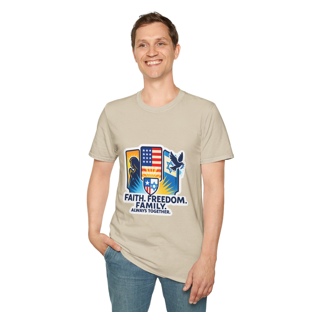 Faith Freedom Family Unisex Softstyle T-Shirt - American Zionist