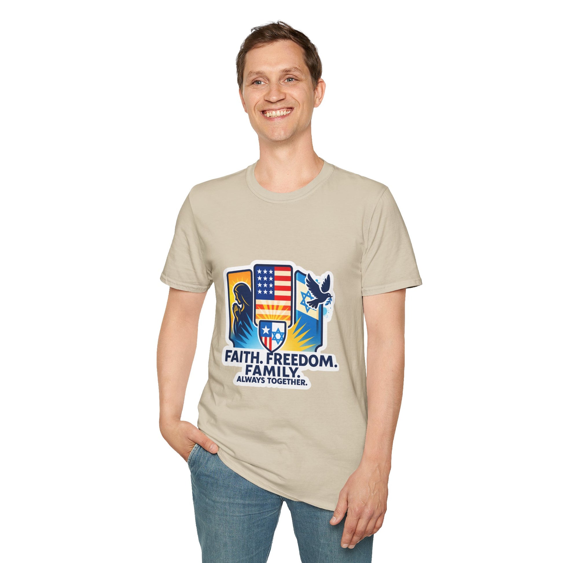 Faith Freedom Family Unisex Softstyle T-Shirt - American Zionist