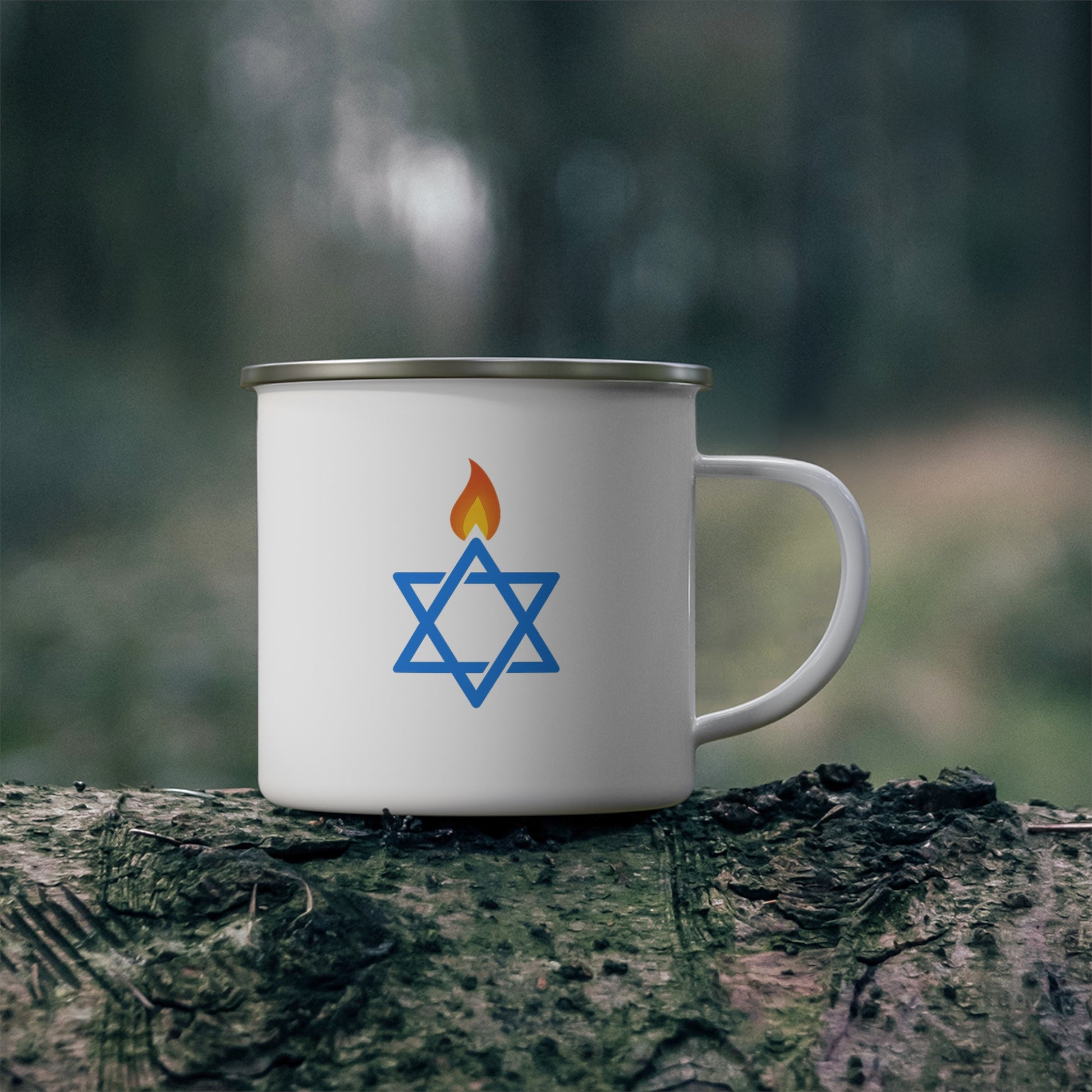 Fire Stars Of David Enamel Camping Mug - American Zionist