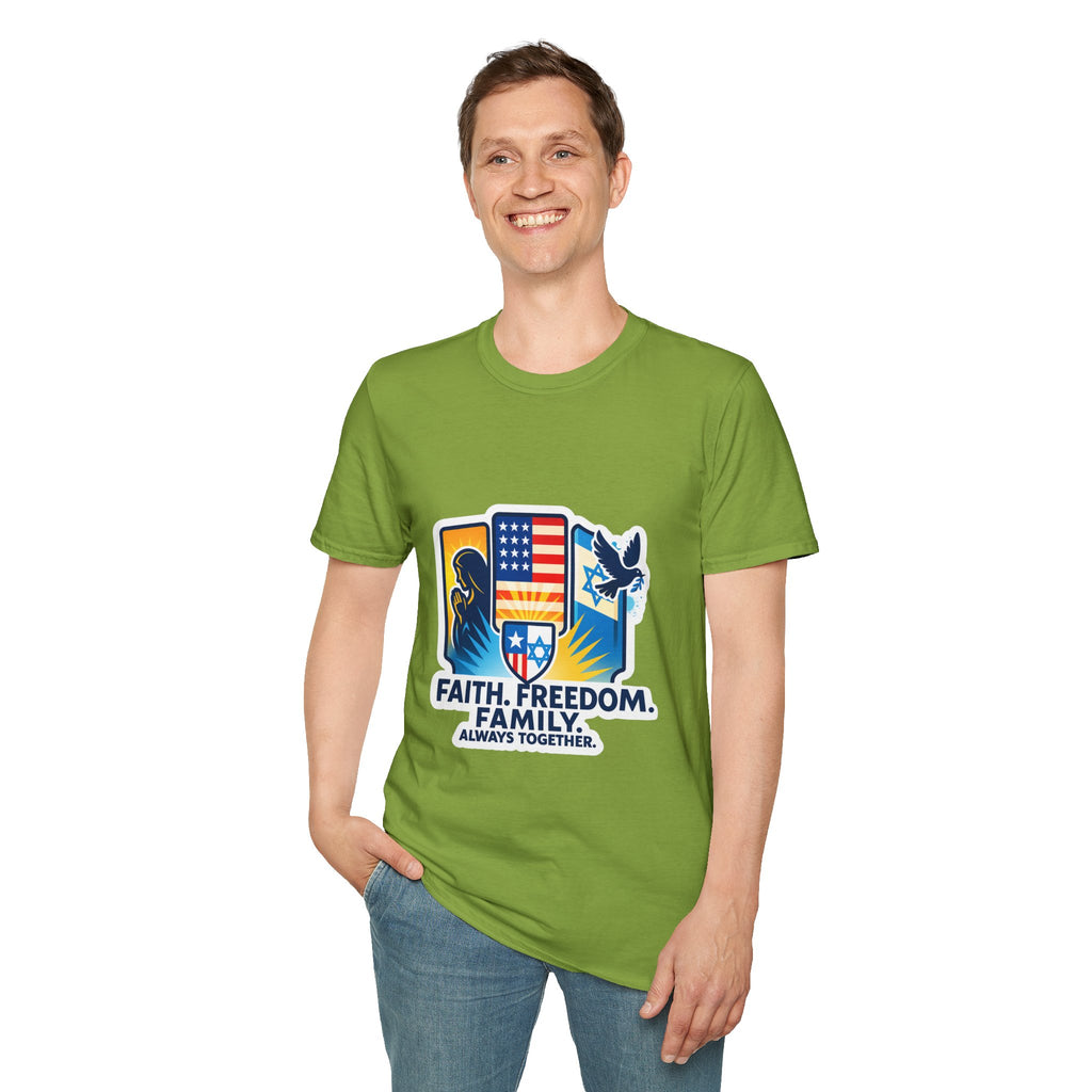 Faith Freedom Family Unisex Softstyle T-Shirt - American Zionist