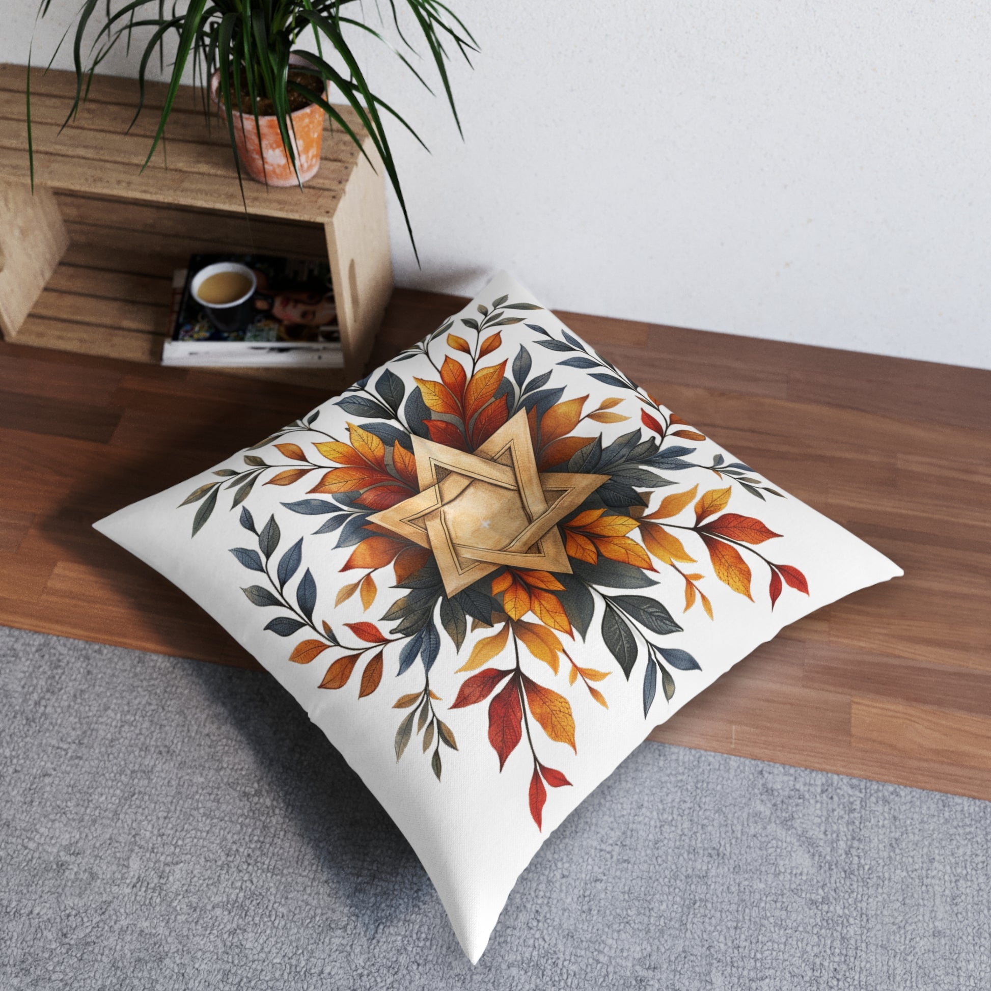 Star Of David Wreath Tufted Floor Pillow, Square - American Zionist
