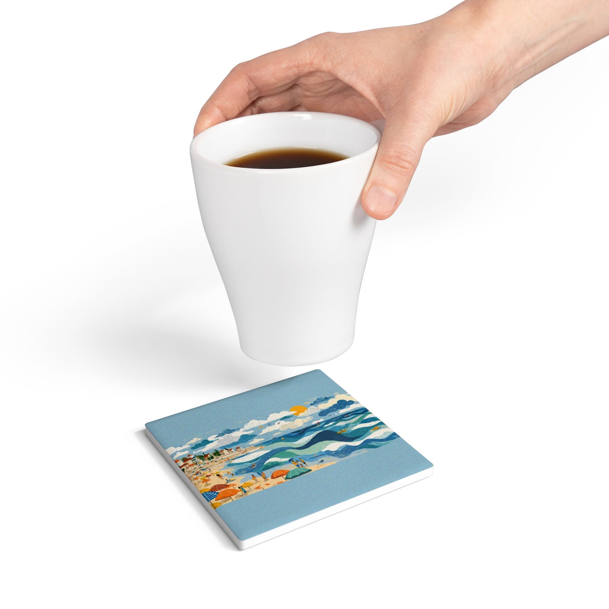 Tel Aviv Beach Ceramic Coaster - American Zionist