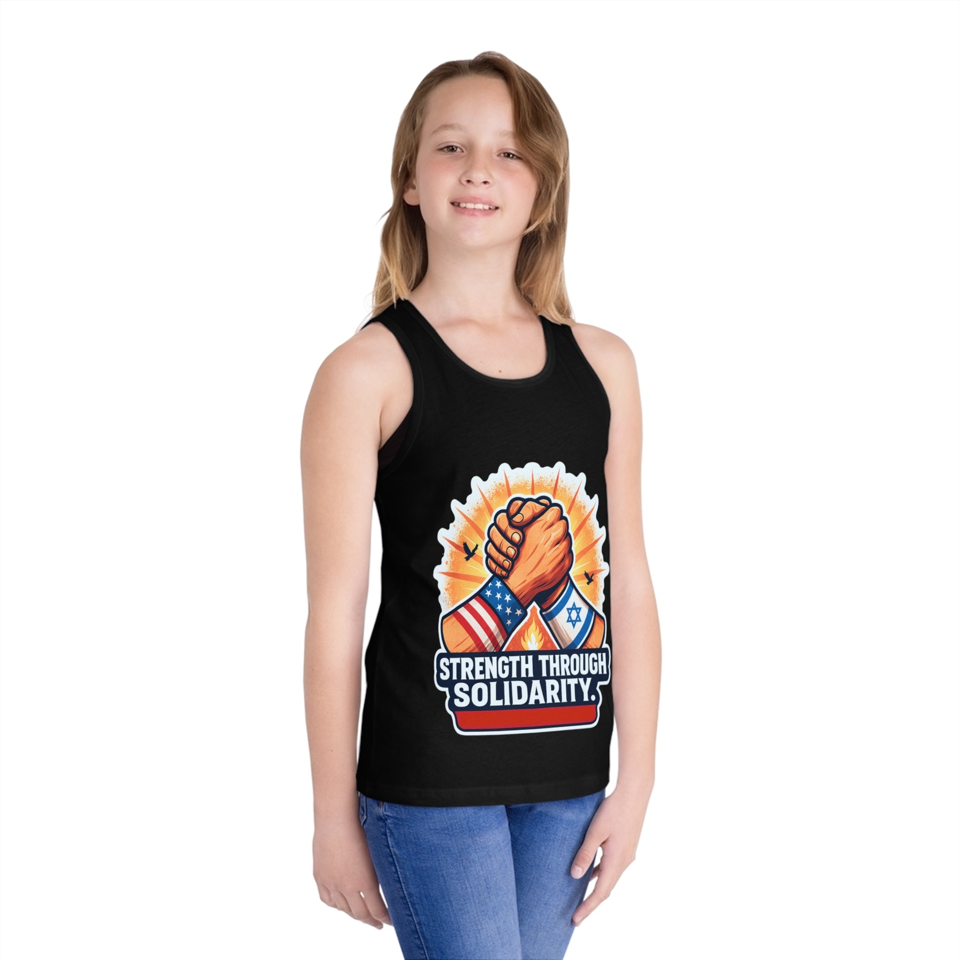 Strength Through Solidarity Kid's Jersey Tank Top - American Zionist