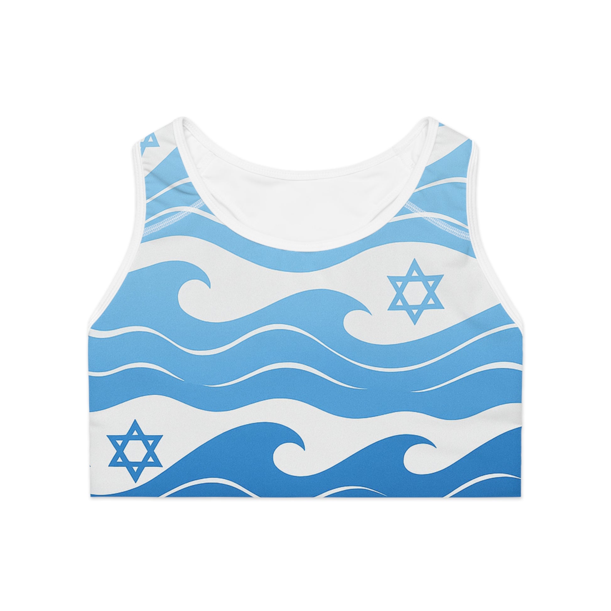 Waves of the Land Sports Bra (AOP) - American Zionist