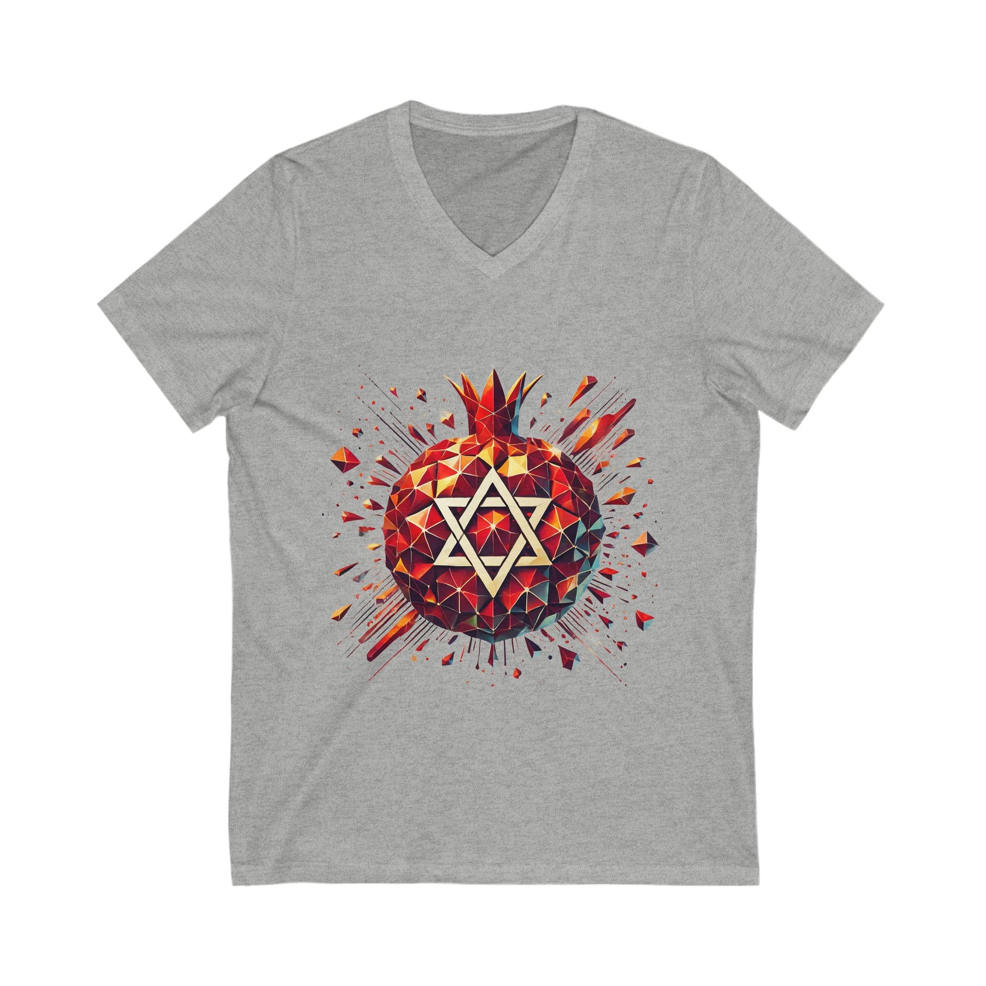 Pomegranate Star of David Unisex Jersey Short Sleeve V - Neck Tee - American Zionist
