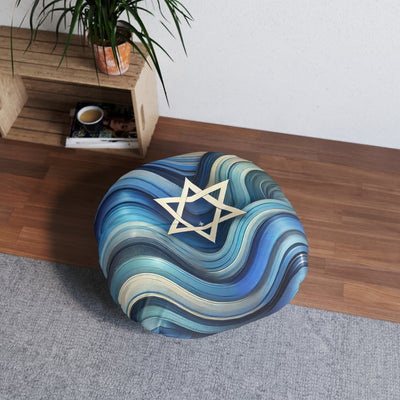 Blue Wave Star Flow Tufted Floor Pillow, Round - American Zionist