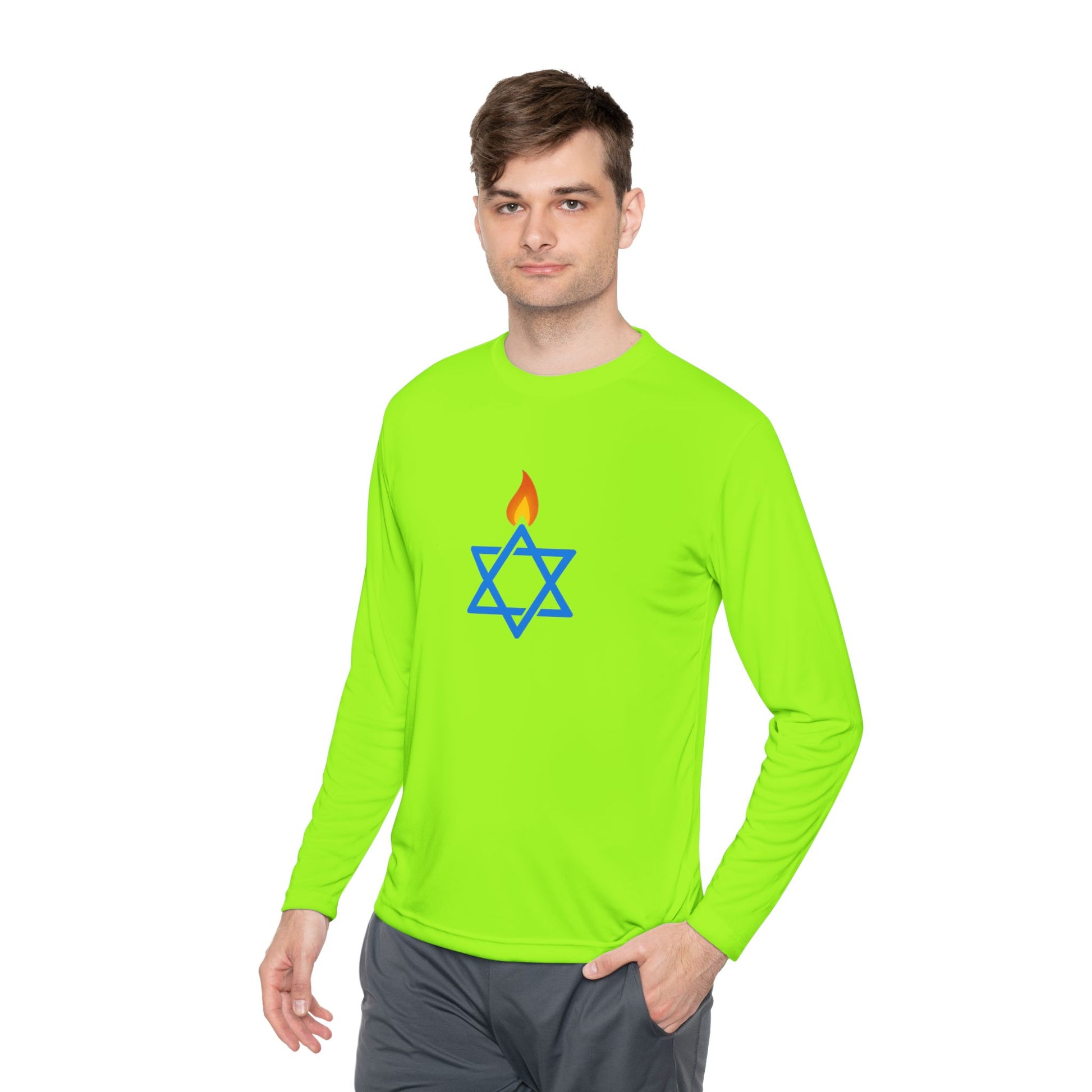 Fire Stars Of David Unisex Lightweight Long Sleeve Tee - American Zionist