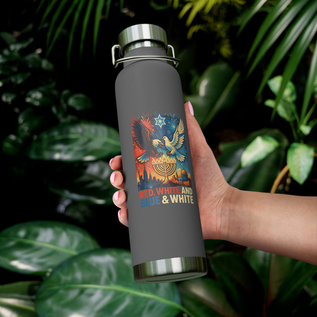 Red White and Blue Copper Vacuum Insulated Bottle, 22oz - American Zionist