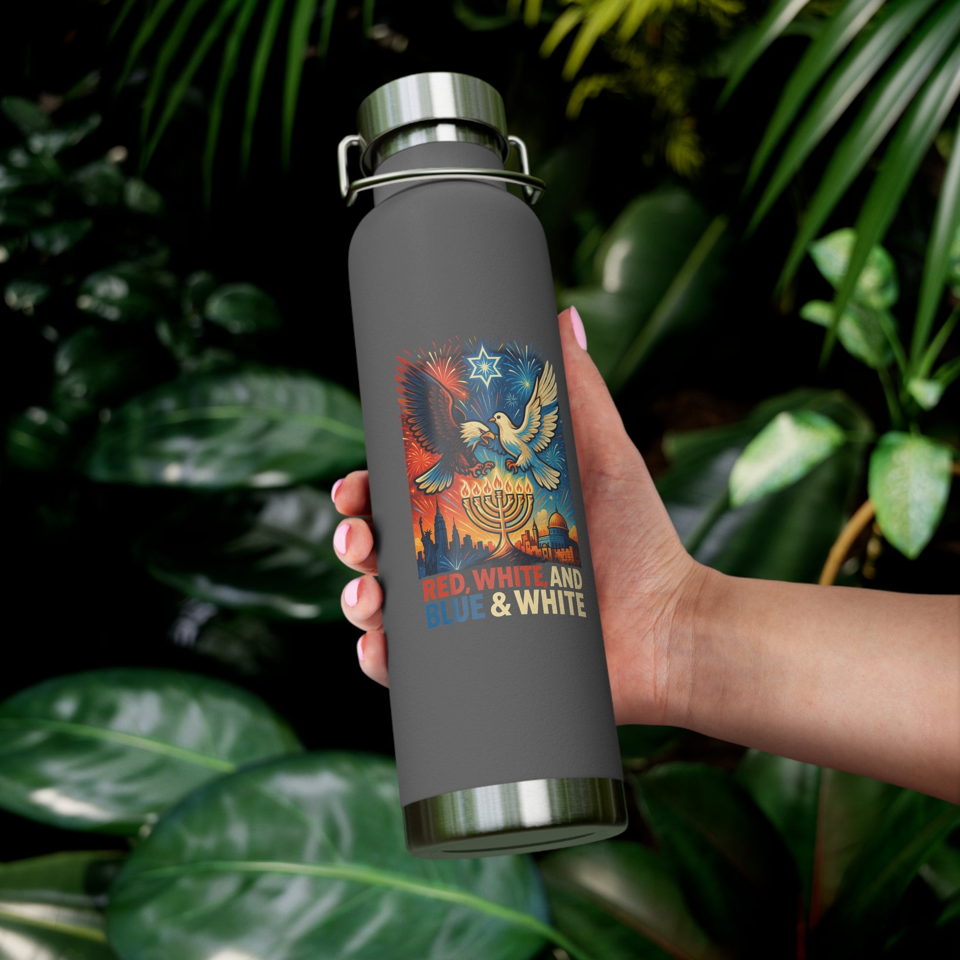 Red White and Blue Copper Vacuum Insulated Bottle, 22oz - American Zionist