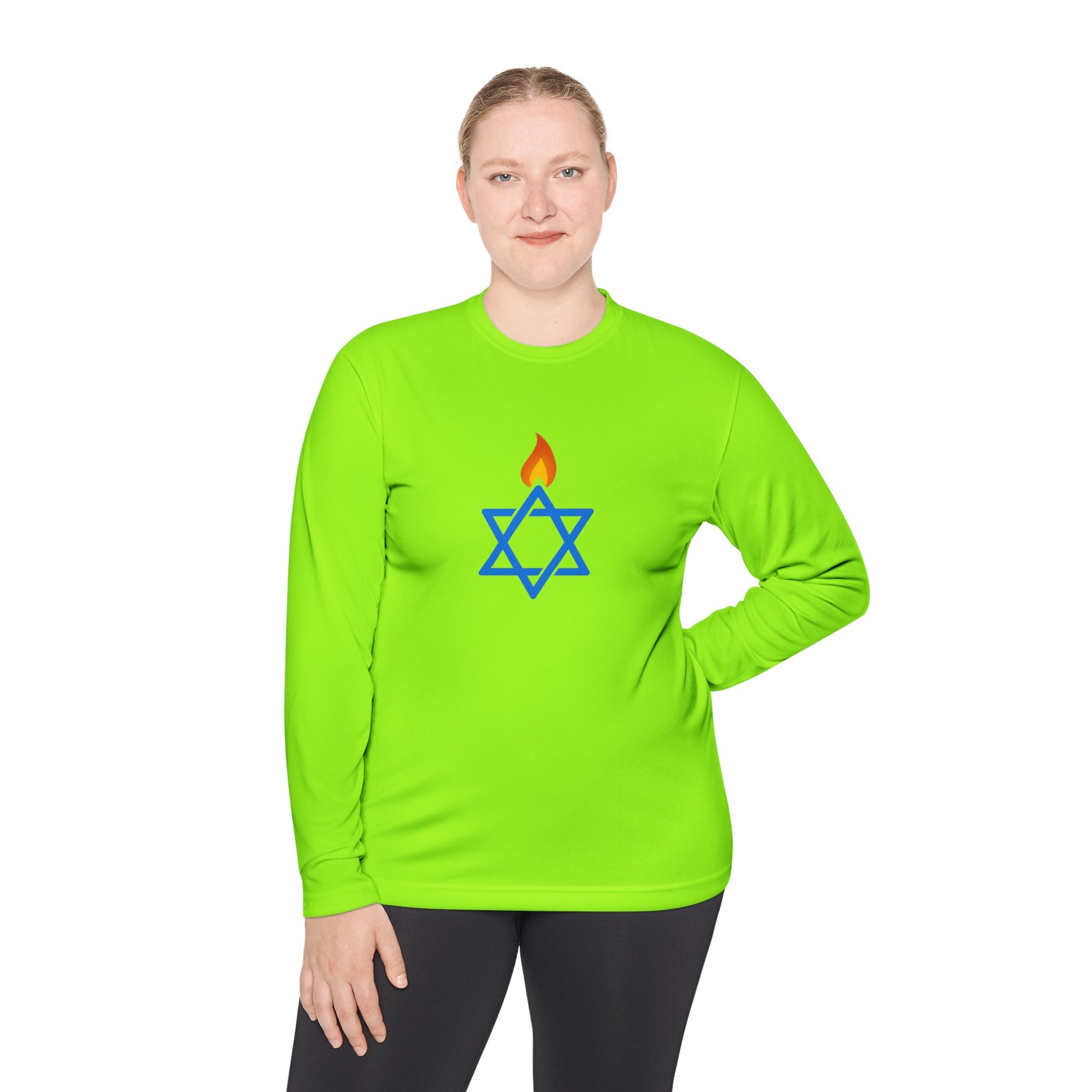 Fire Stars Of David Unisex Lightweight Long Sleeve Tee - American Zionist