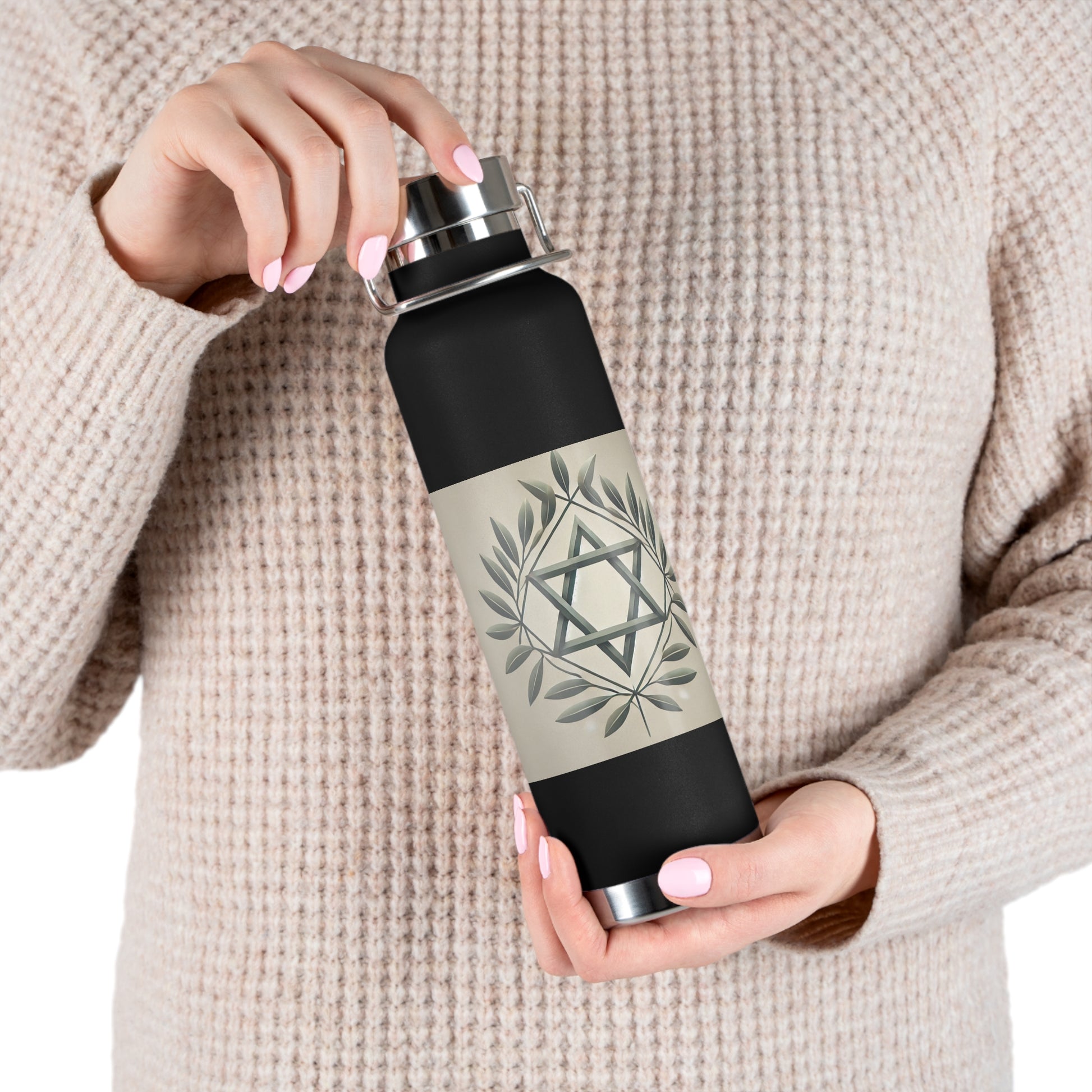 Olive and Star of David Copper Vacuum Insulated Bottle, 22oz - American Zionist