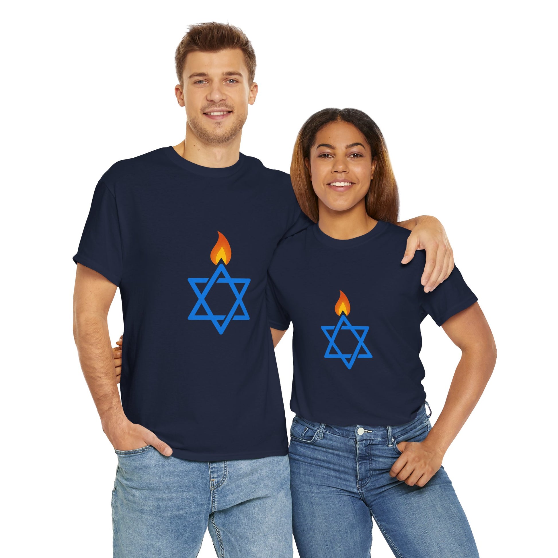 Fire Stars Of David Unisex Heavy Cotton Tee - American Zionist